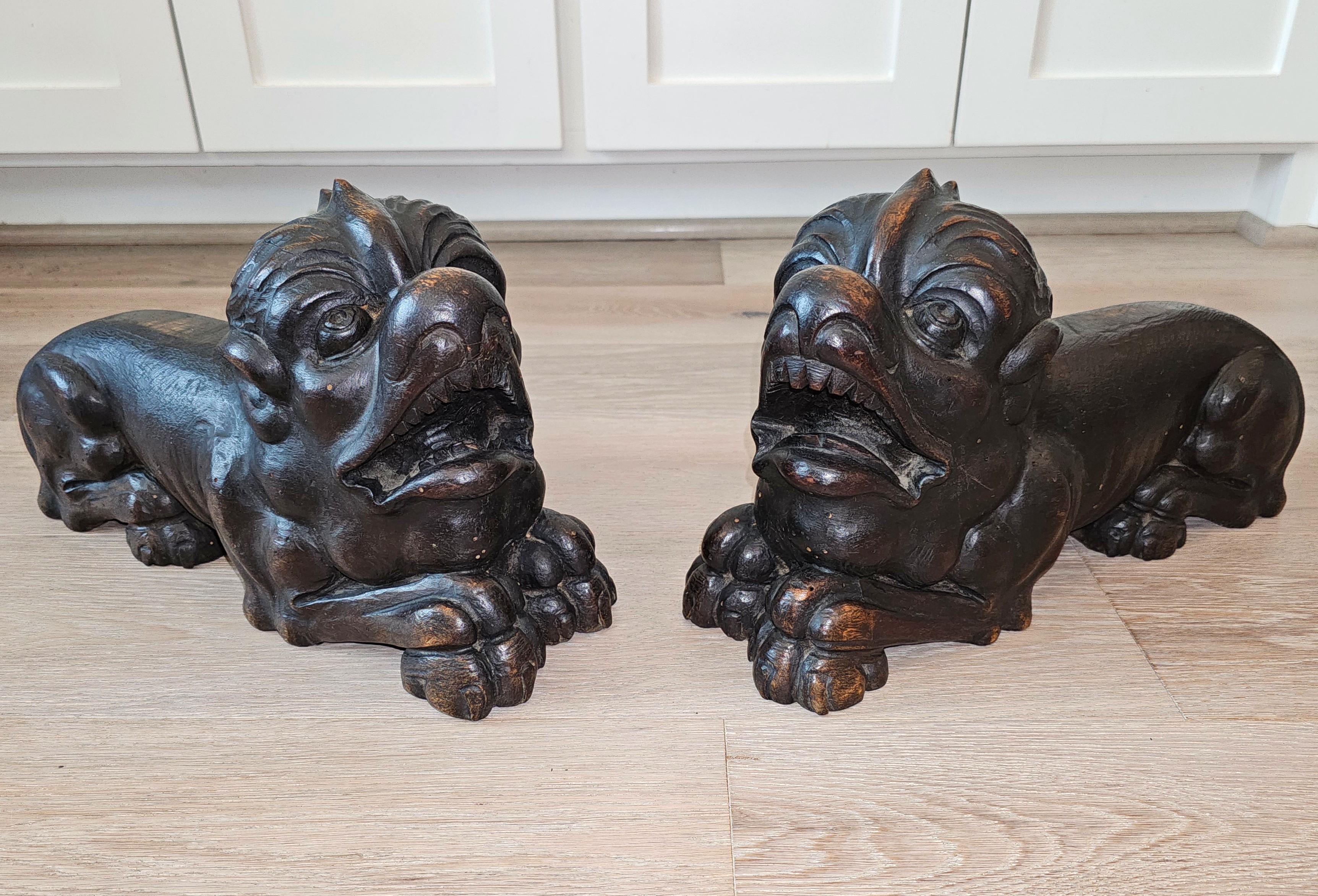Antiguo Par Europeo Renacimiento Gótico Grotesco Figura León Arquitectónico en venta 10