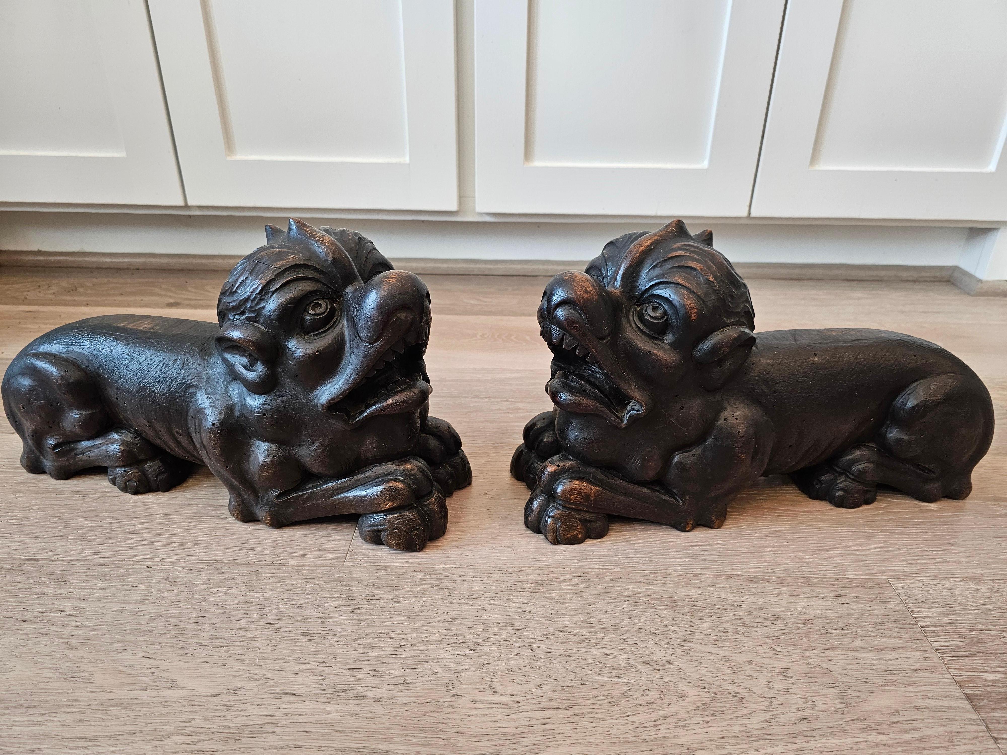 Antiguo Par Europeo Renacimiento Gótico Grotesco Figura León Arquitectónico en venta 12