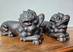 Antique European Renaissance Gothic Grotesque Lion Figure Architectural Pair