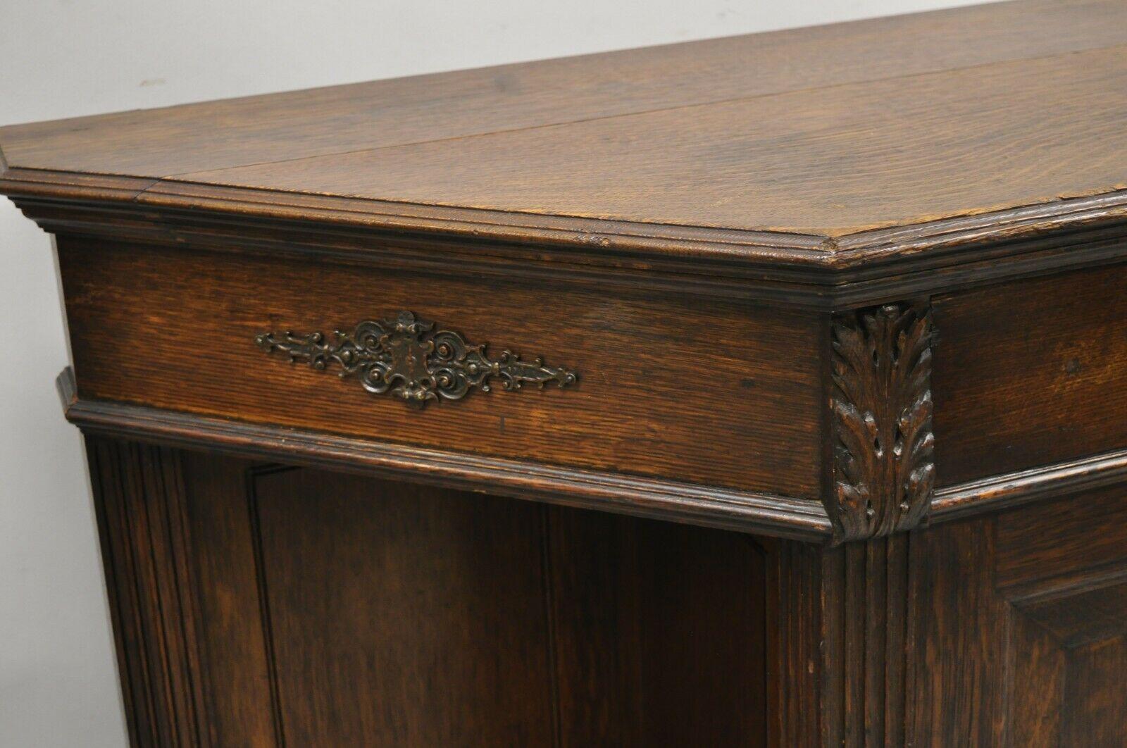 Antique European Renaissance Oak Wood Buffet Console Cabinet Server For Sale 6
