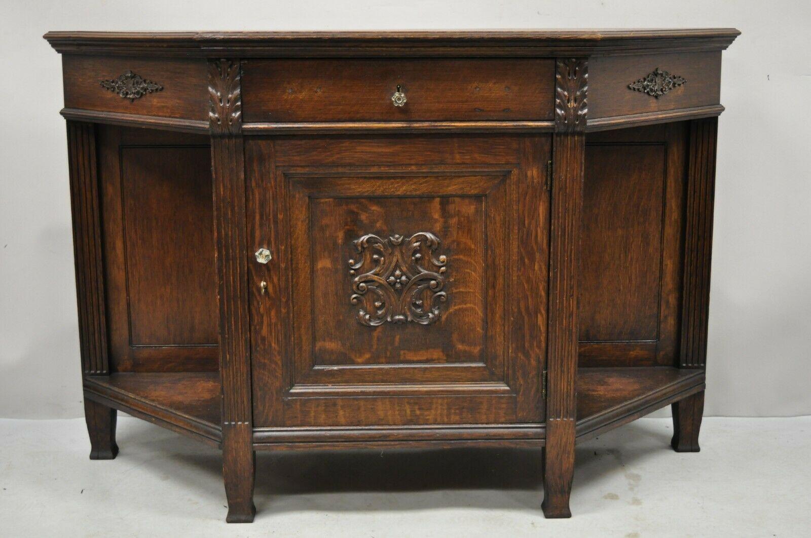 Antique European Renaissance Oak Wood Buffet Console Cabinet Server For Sale 7