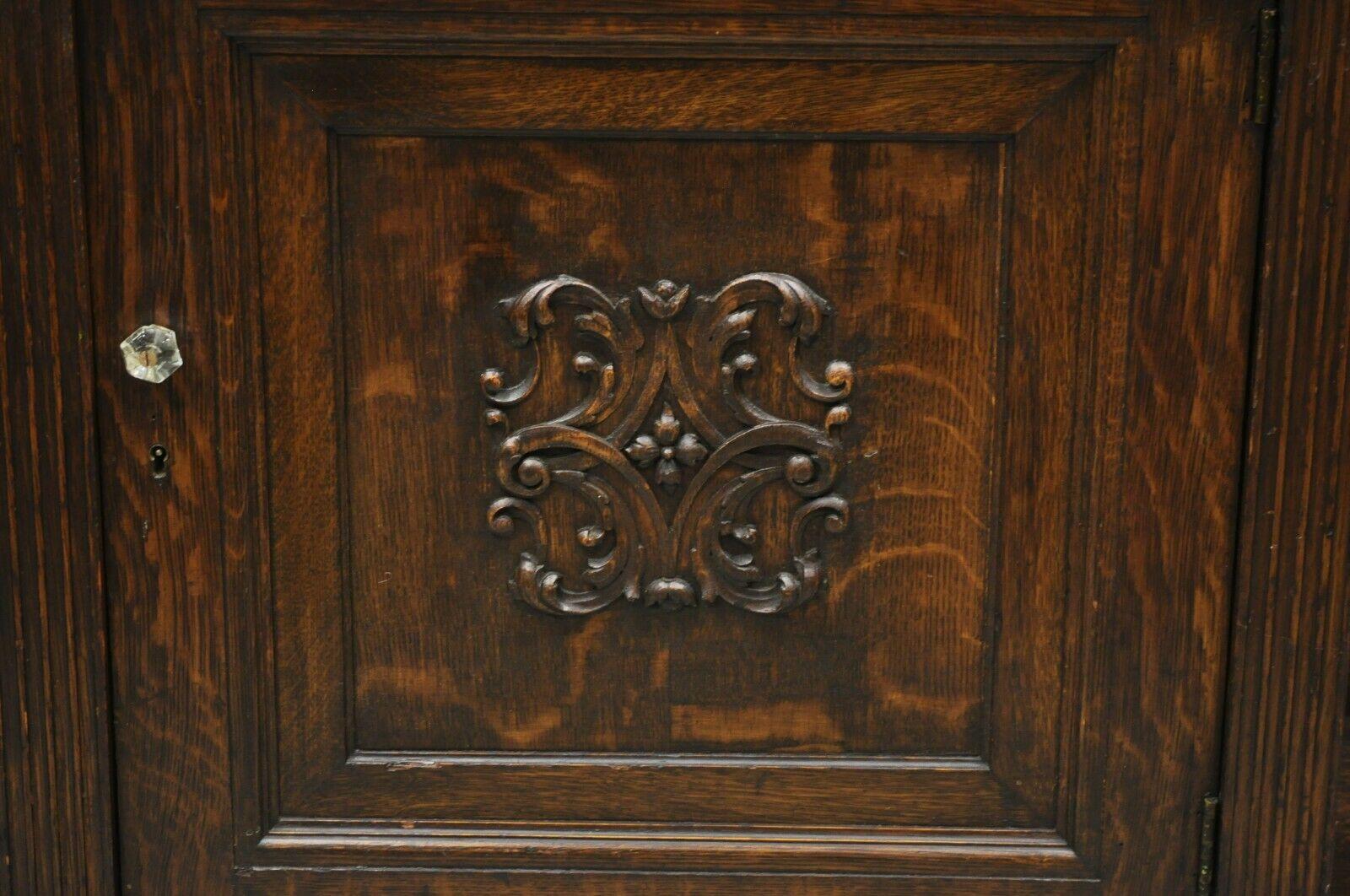 English Antique European Renaissance Oak Wood Buffet Console Cabinet Server For Sale