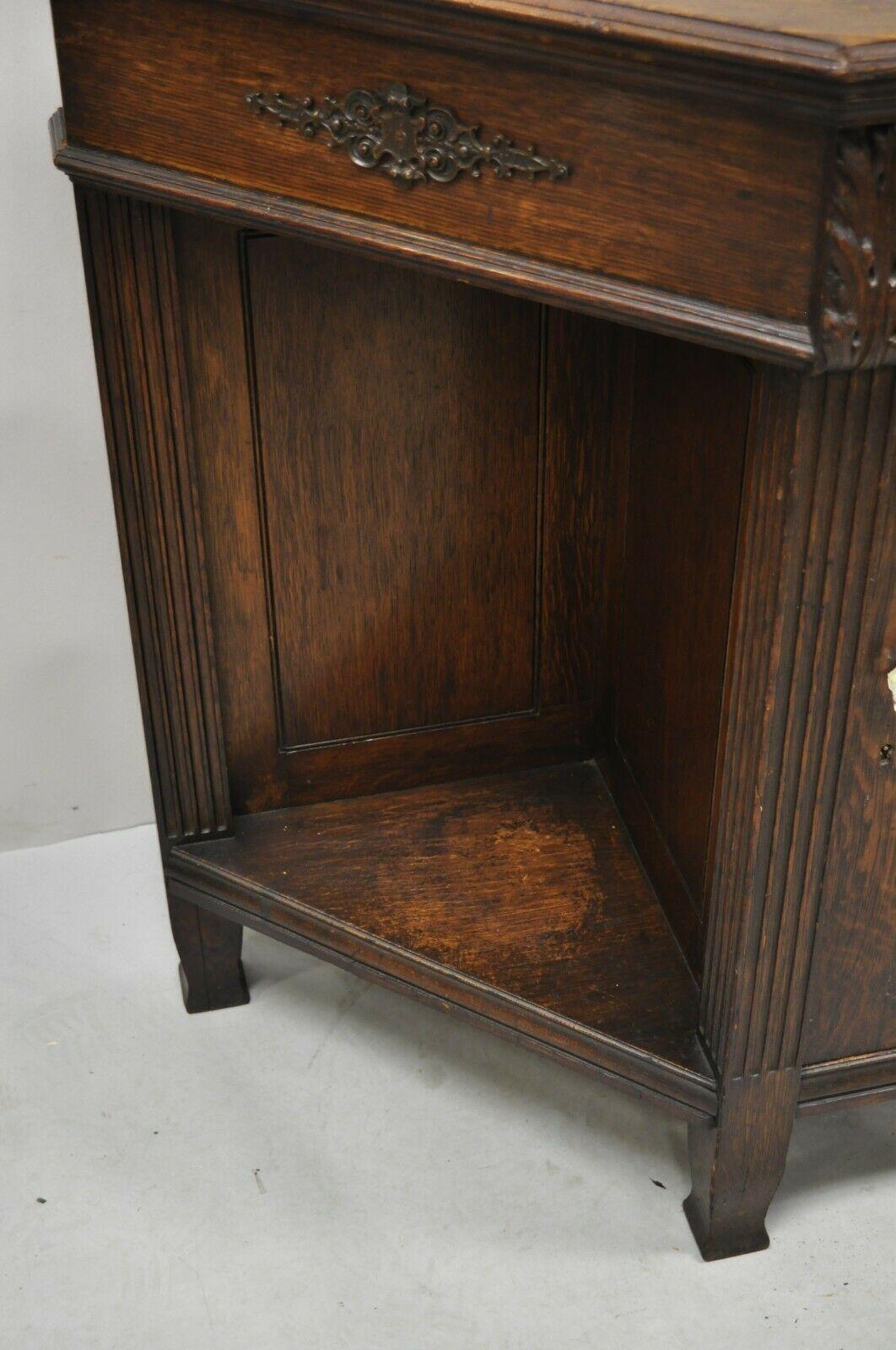 20th Century Antique European Renaissance Oak Wood Buffet Console Cabinet Server For Sale