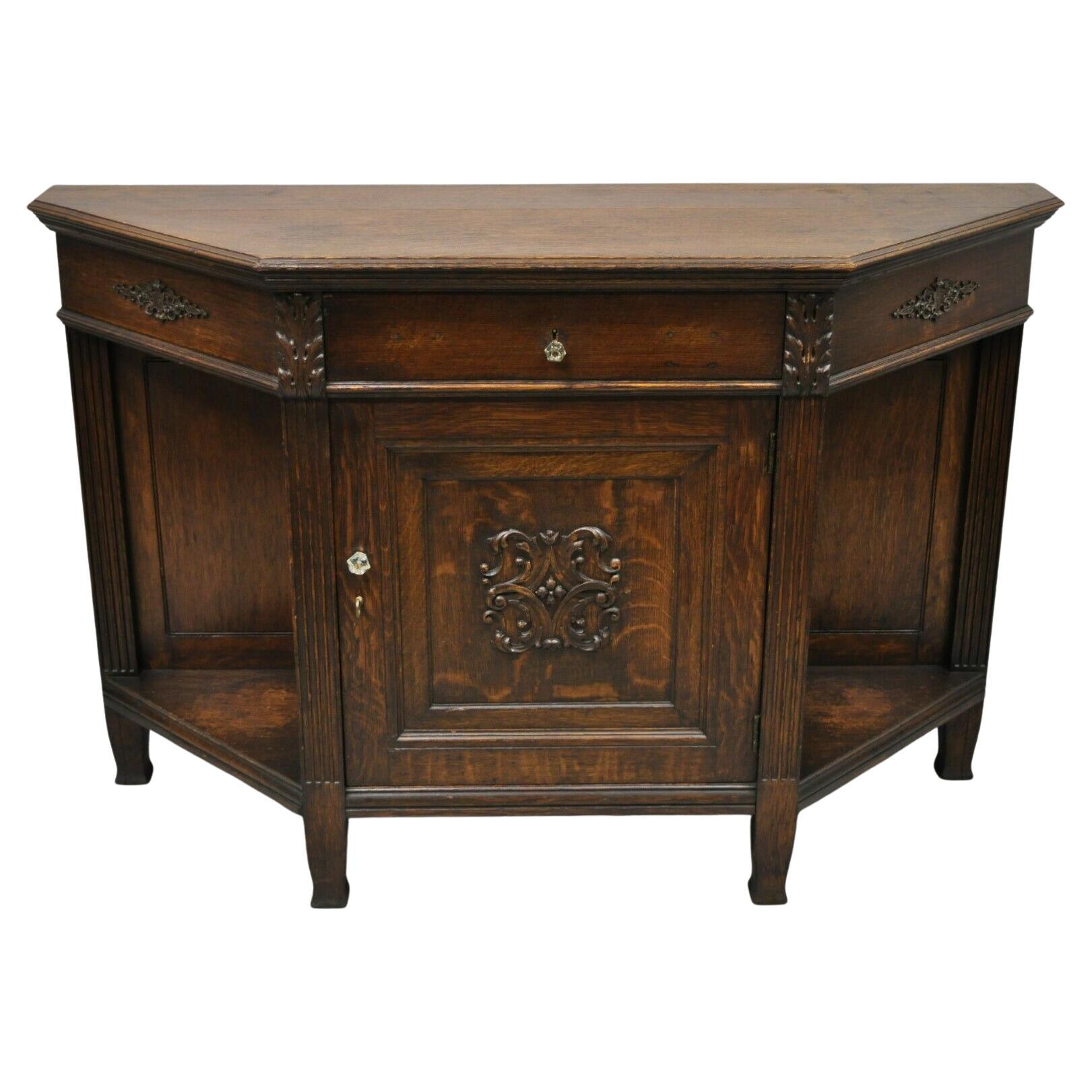 Antique European Renaissance Oak Wood Buffet Console Cabinet Server For Sale