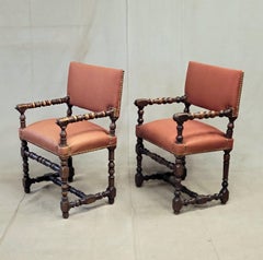 Antique European Renaissance Revival Chairs with Terracotta Linen Upholstery