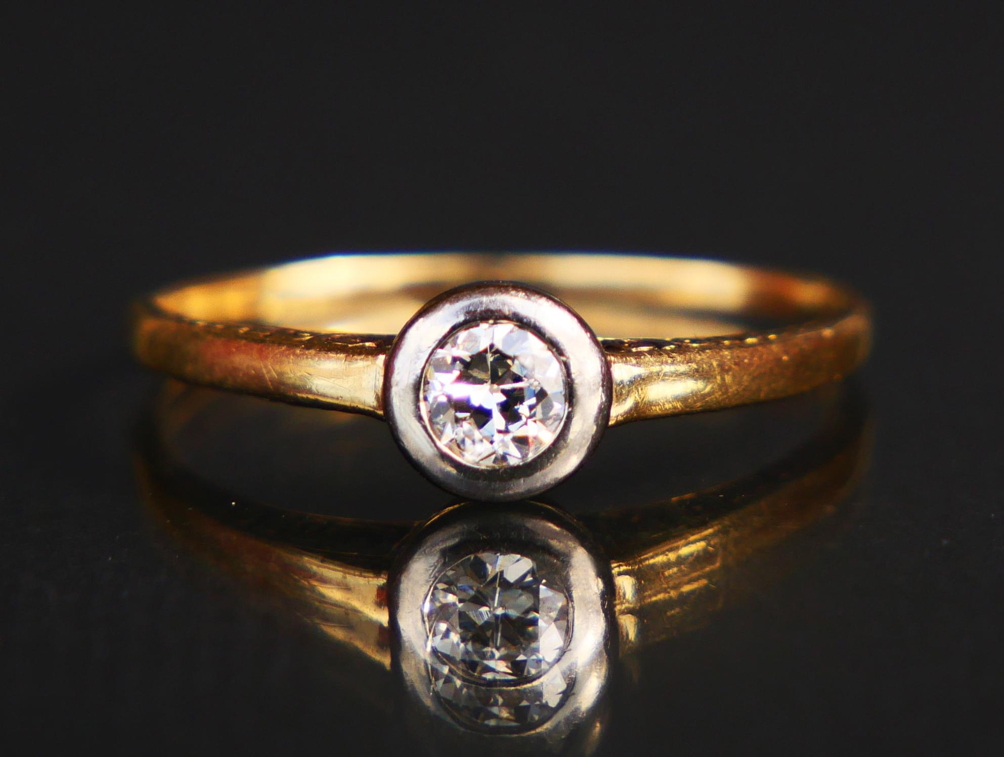Antiker Europäischer Ring 0.25ct Diamant massiv 14K Gelbgold Ø 5US /1.3 gr (Art déco) im Angebot