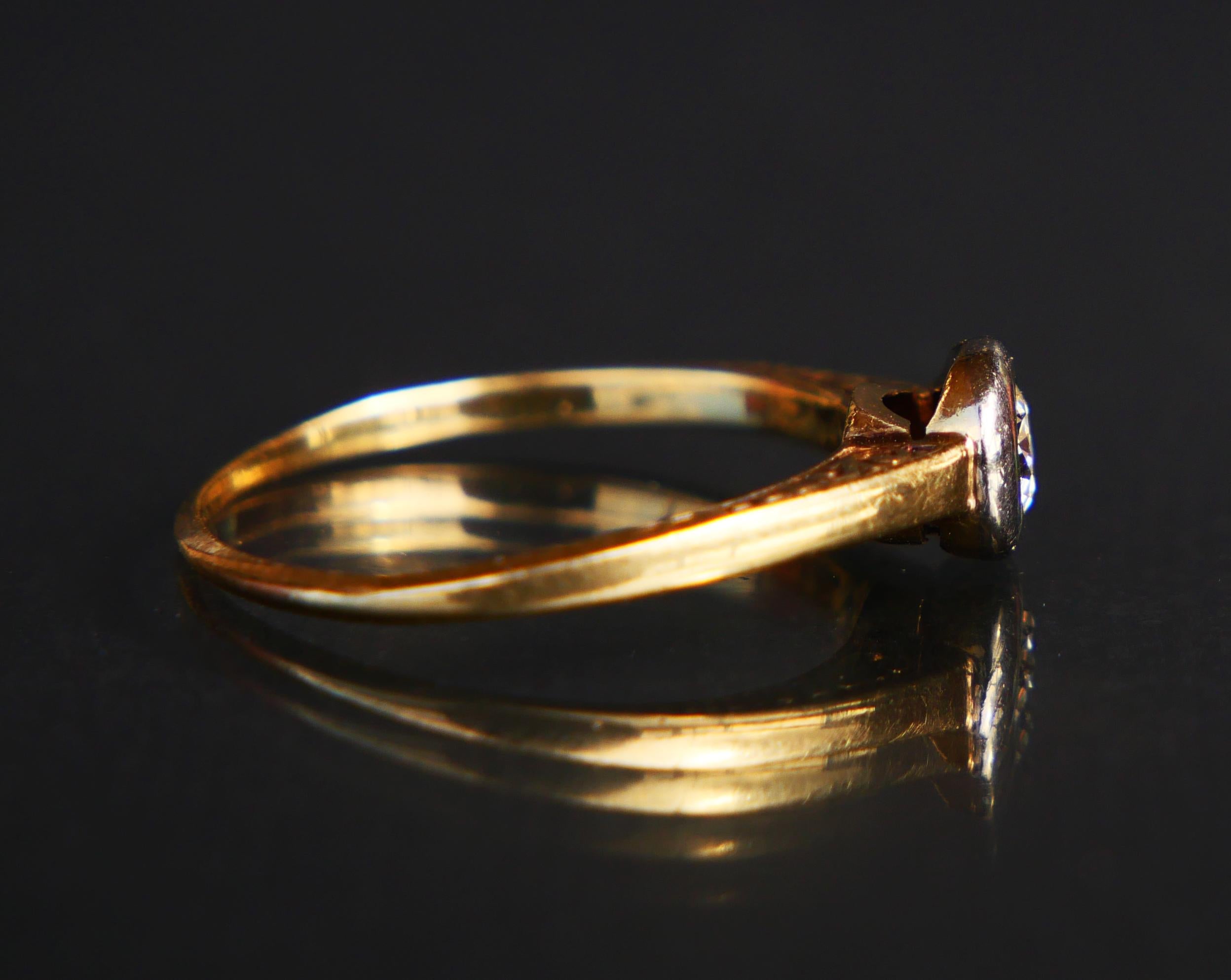 Antiker Europäischer Ring 0.25ct Diamant massiv 14K Gelbgold Ø 5US /1.3 gr (Alteuropäischer Schliff) im Angebot