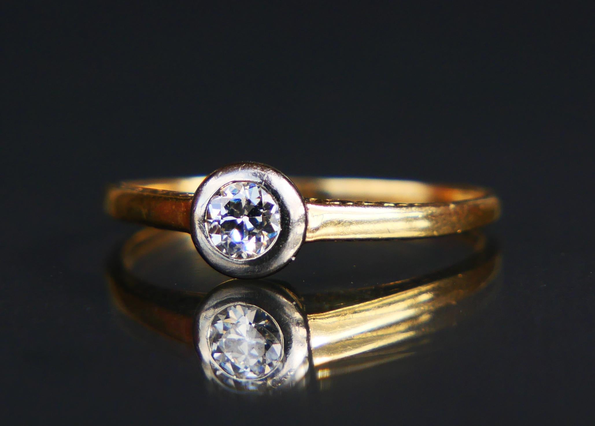 Antiker Europäischer Ring 0.25ct Diamant massiv 14K Gelbgold Ø 5US /1.3 gr Damen im Angebot
