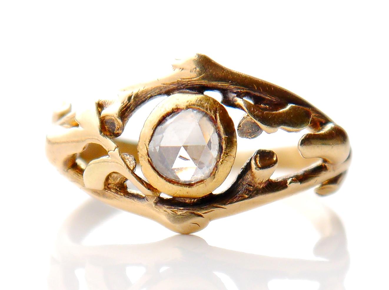 Art Nouveau Antique European Ring 0.5 ct Diamond solid 18K Gold Ø US6 / 3.7gr For Sale