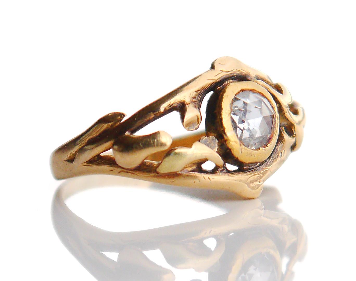 Antiker Europäischer Ring 0.5 ct Diamant massiv 18K Gold Ø US6 / 3.7gr 1