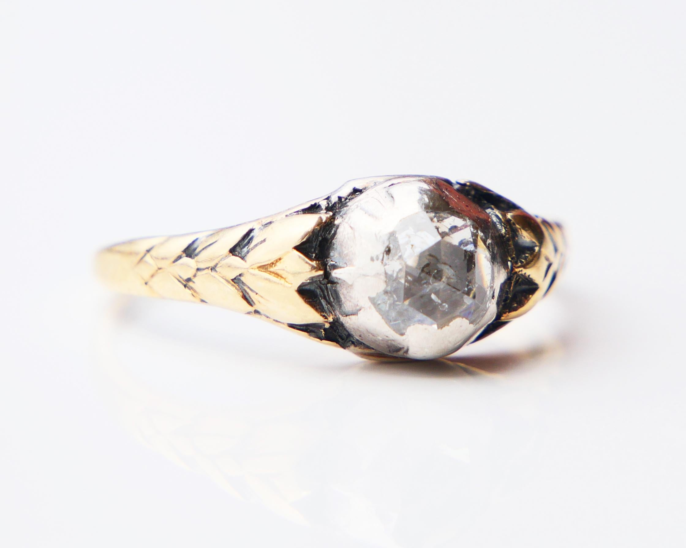 Anillo Europeo Antiguo 1 ct Diamante macizo Oro 18K Plata Ø 6,25 US /2,7gr en venta 6