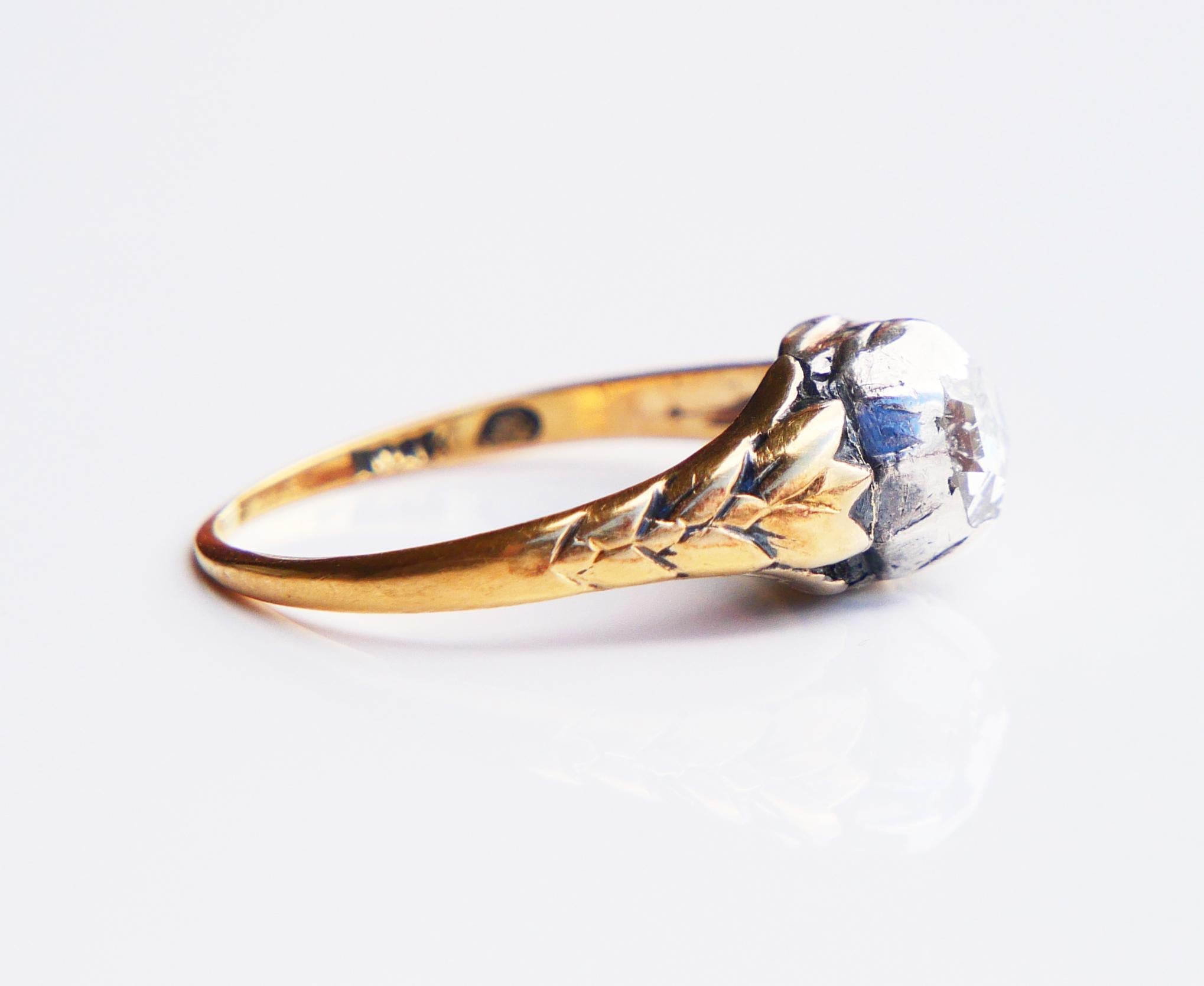 Anillo Europeo Antiguo 1 ct Diamante macizo Oro 18K Plata Ø 6,25 US /2,7gr en venta 7