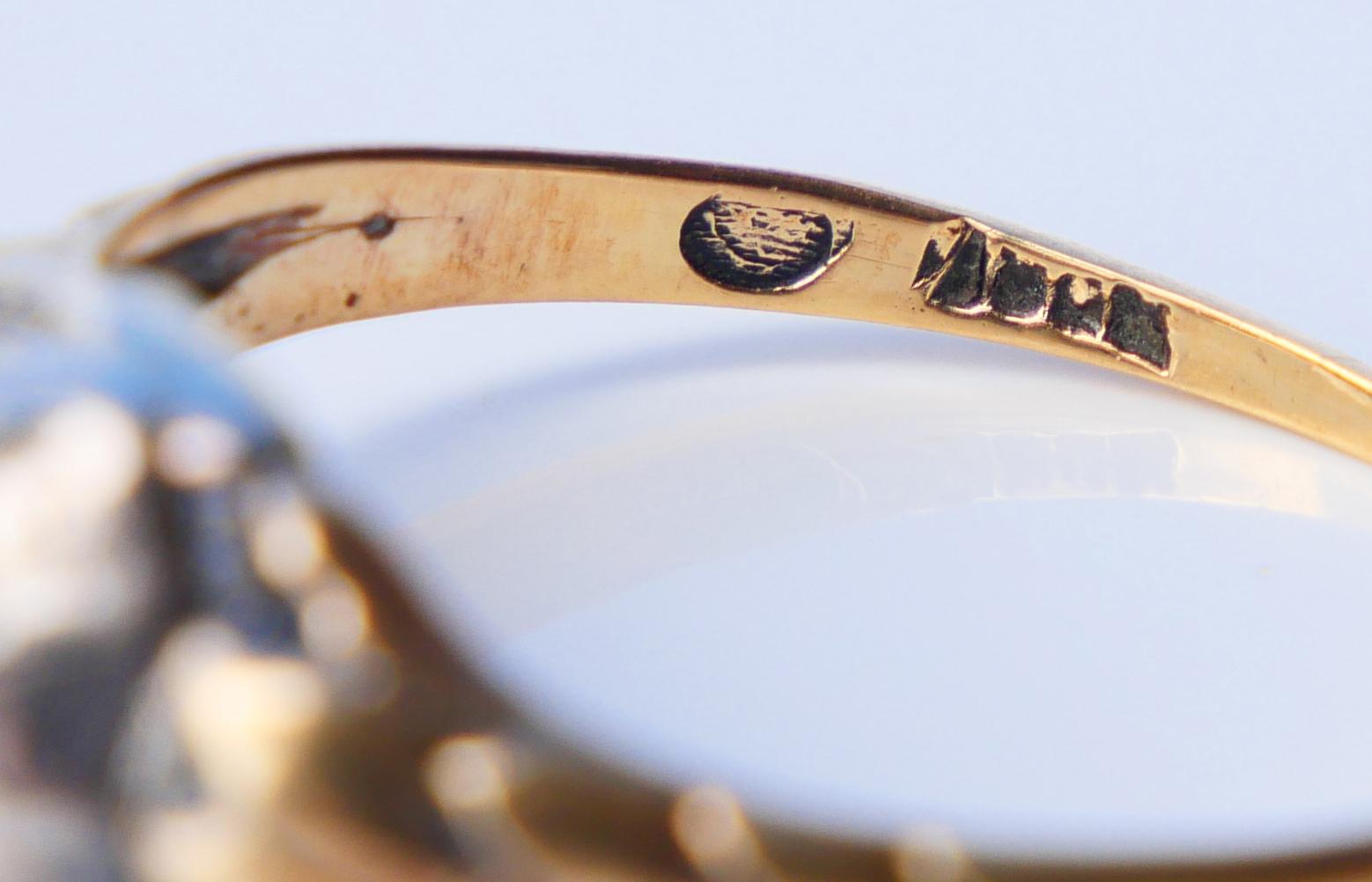 Anillo Europeo Antiguo 1 ct Diamante macizo Oro 18K Plata Ø 6,25 US /2,7gr en venta 8