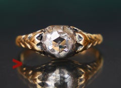 Antique European Ring 1ct Diamond solid 18K Gold Silver Ø 6.25 US /2.7gr