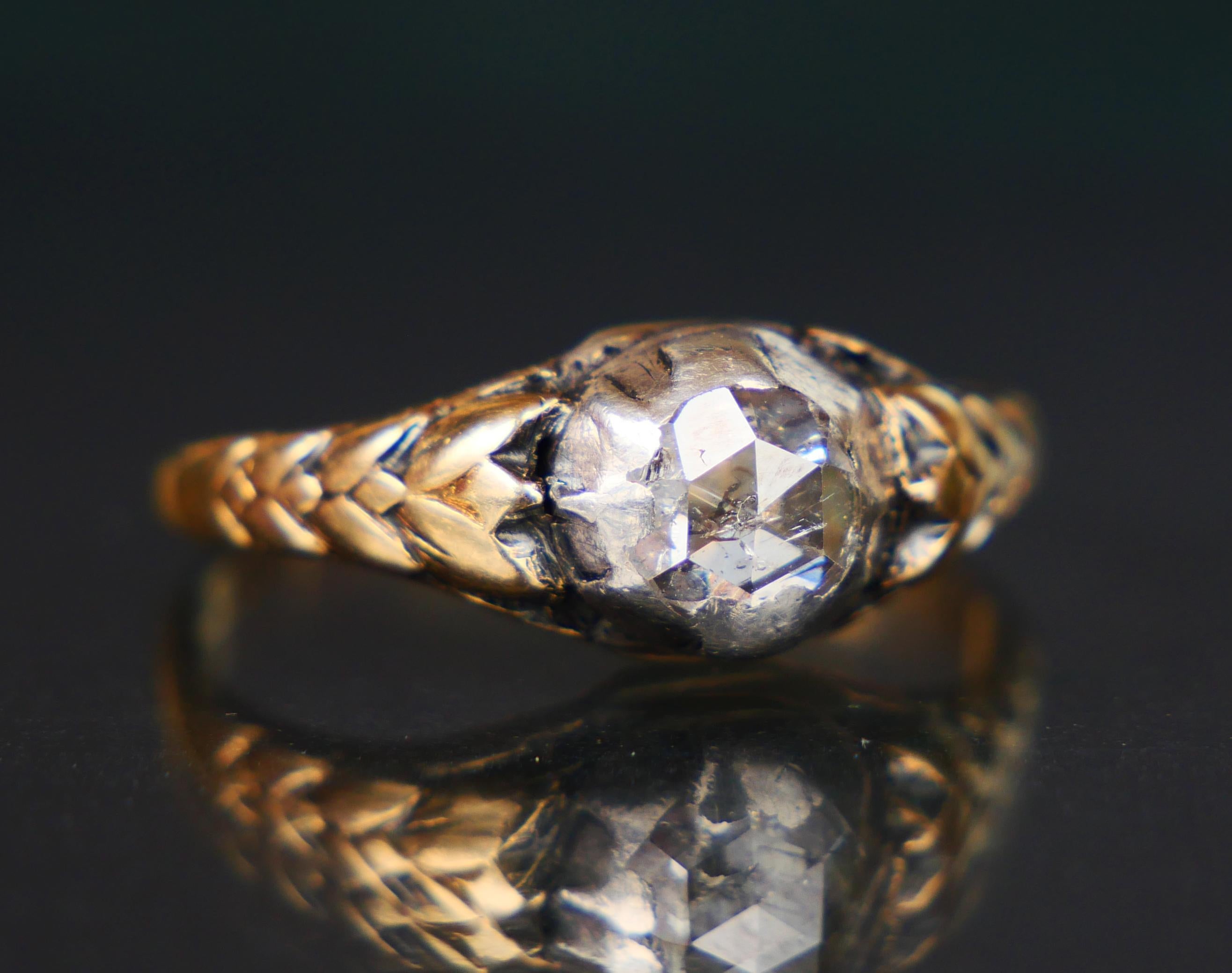 Anillo Europeo Antiguo 1 ct Diamante macizo Oro 18K Plata Ø 6,25 US /2,7gr Art Nouveau en venta