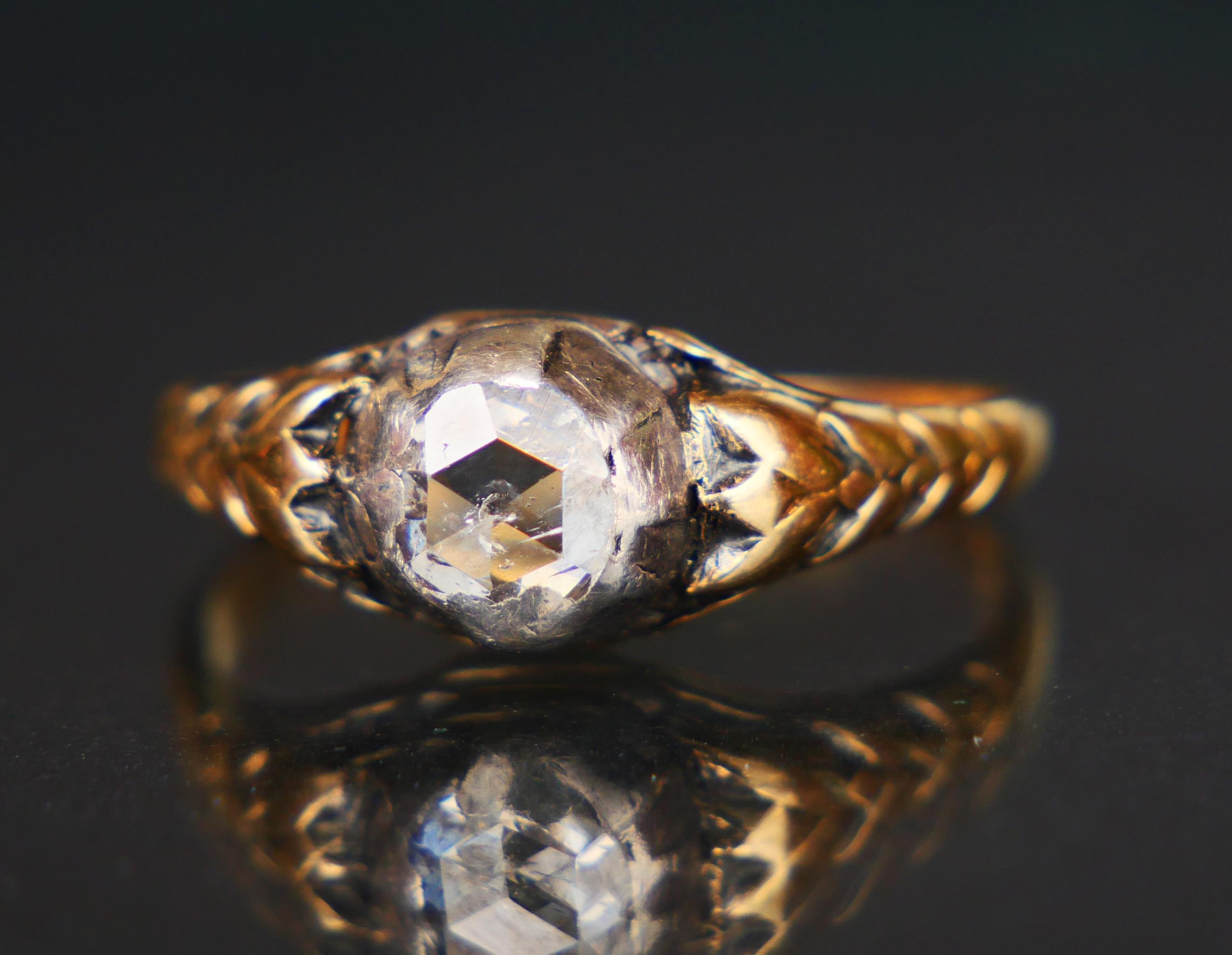 Anillo Europeo Antiguo 1 ct Diamante macizo Oro 18K Plata Ø 6,25 US /2,7gr Corte rosa en venta