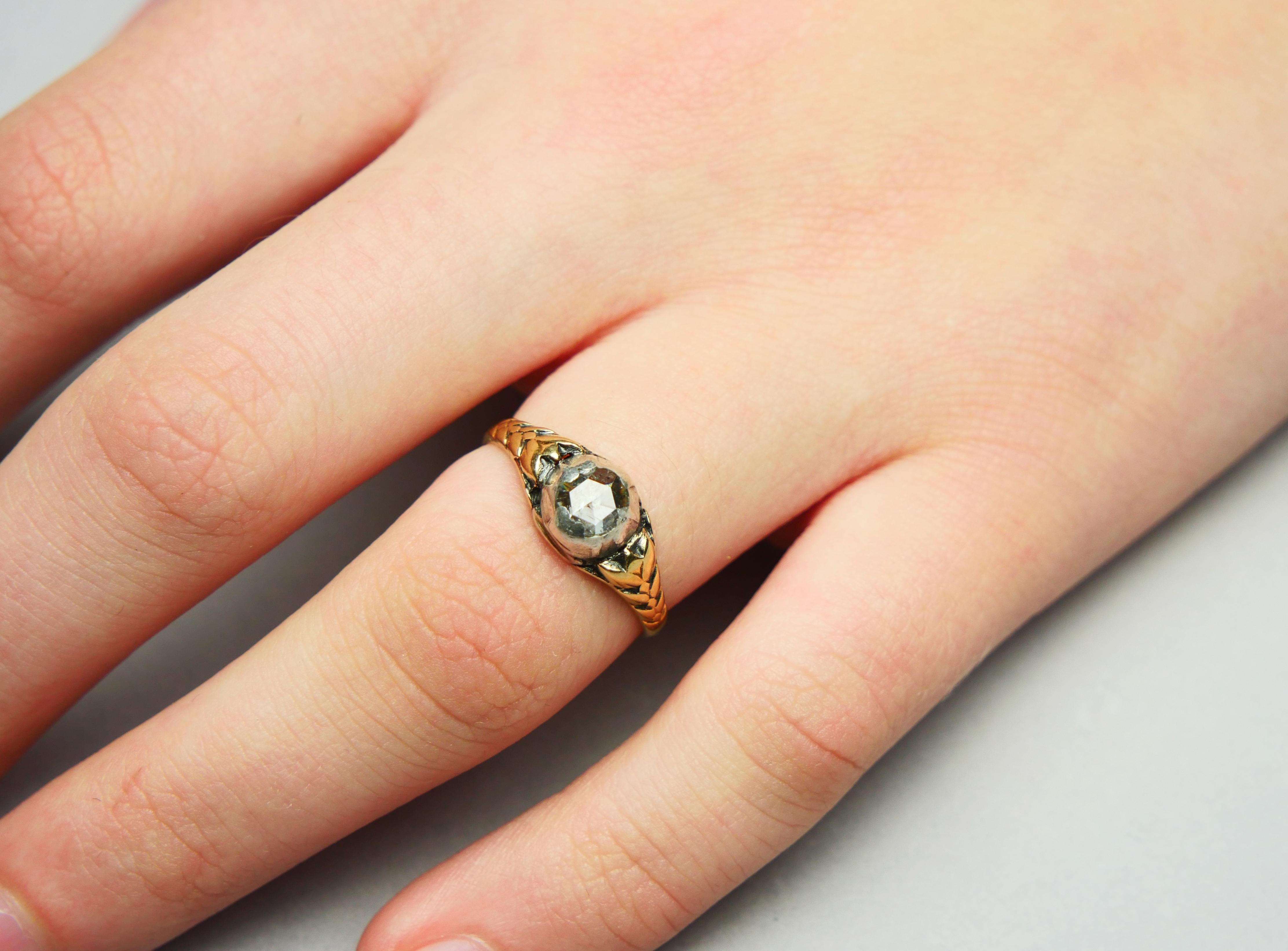 Anillo Europeo Antiguo 1 ct Diamante macizo Oro 18K Plata Ø 6,25 US /2,7gr en venta 2
