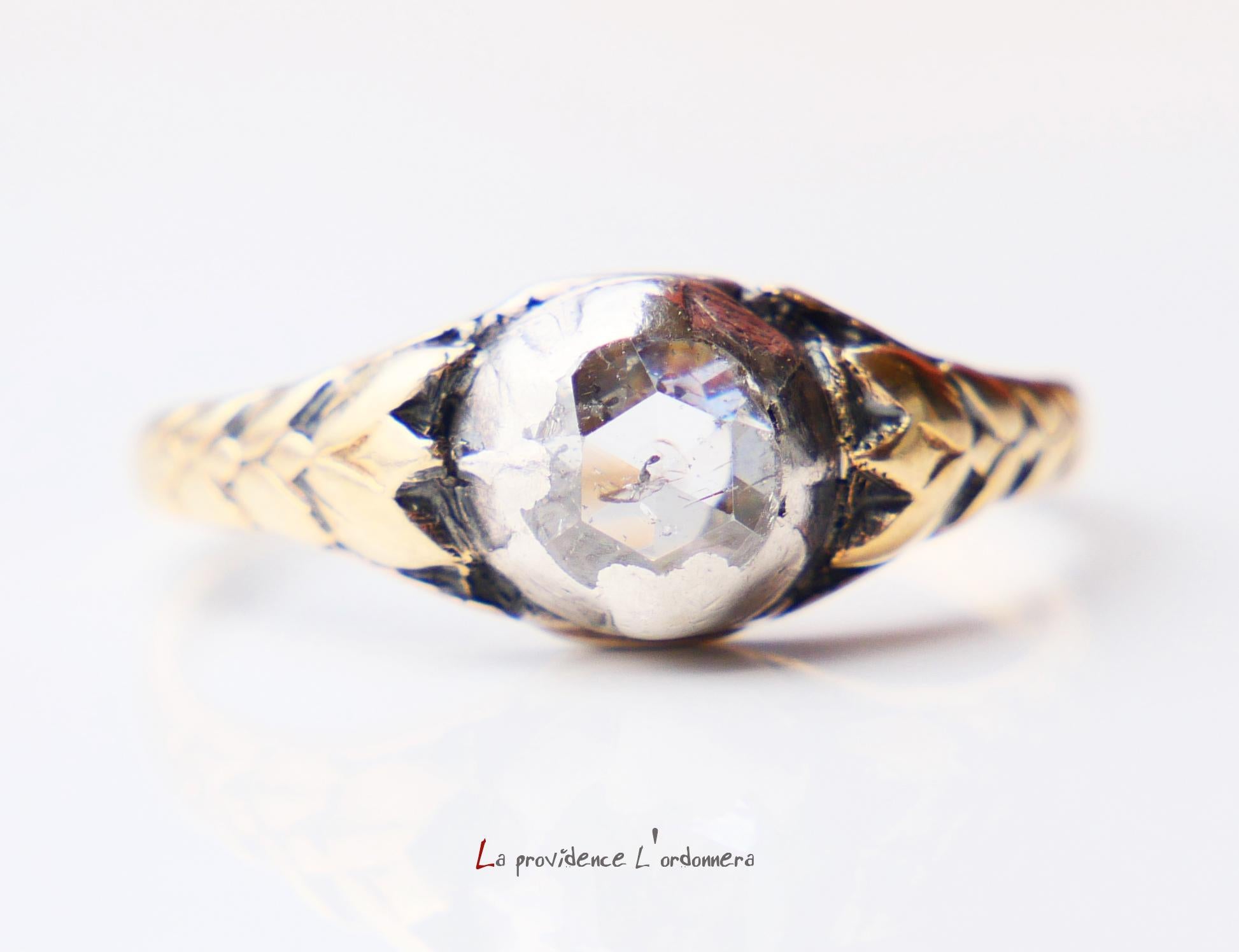 Anillo Europeo Antiguo 1 ct Diamante macizo Oro 18K Plata Ø 6,25 US /2,7gr en venta 3