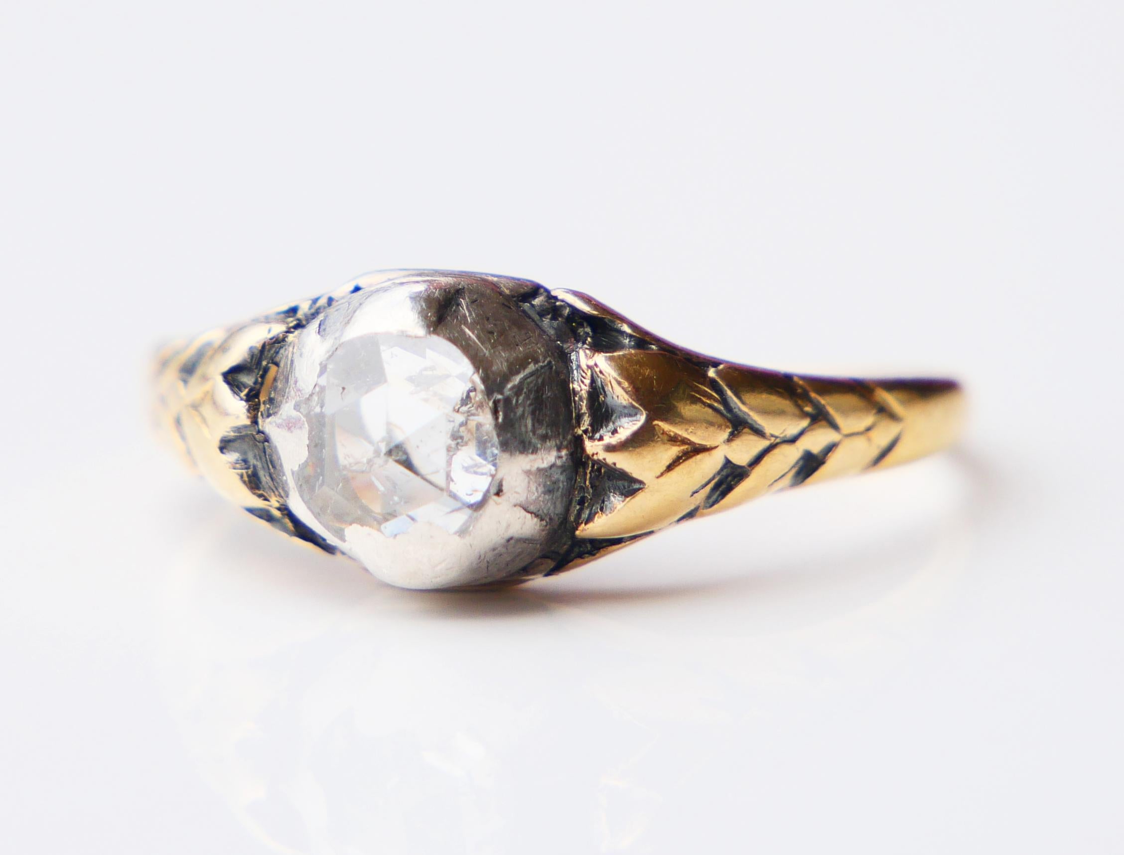 Anillo Europeo Antiguo 1 ct Diamante macizo Oro 18K Plata Ø 6,25 US /2,7gr en venta 4