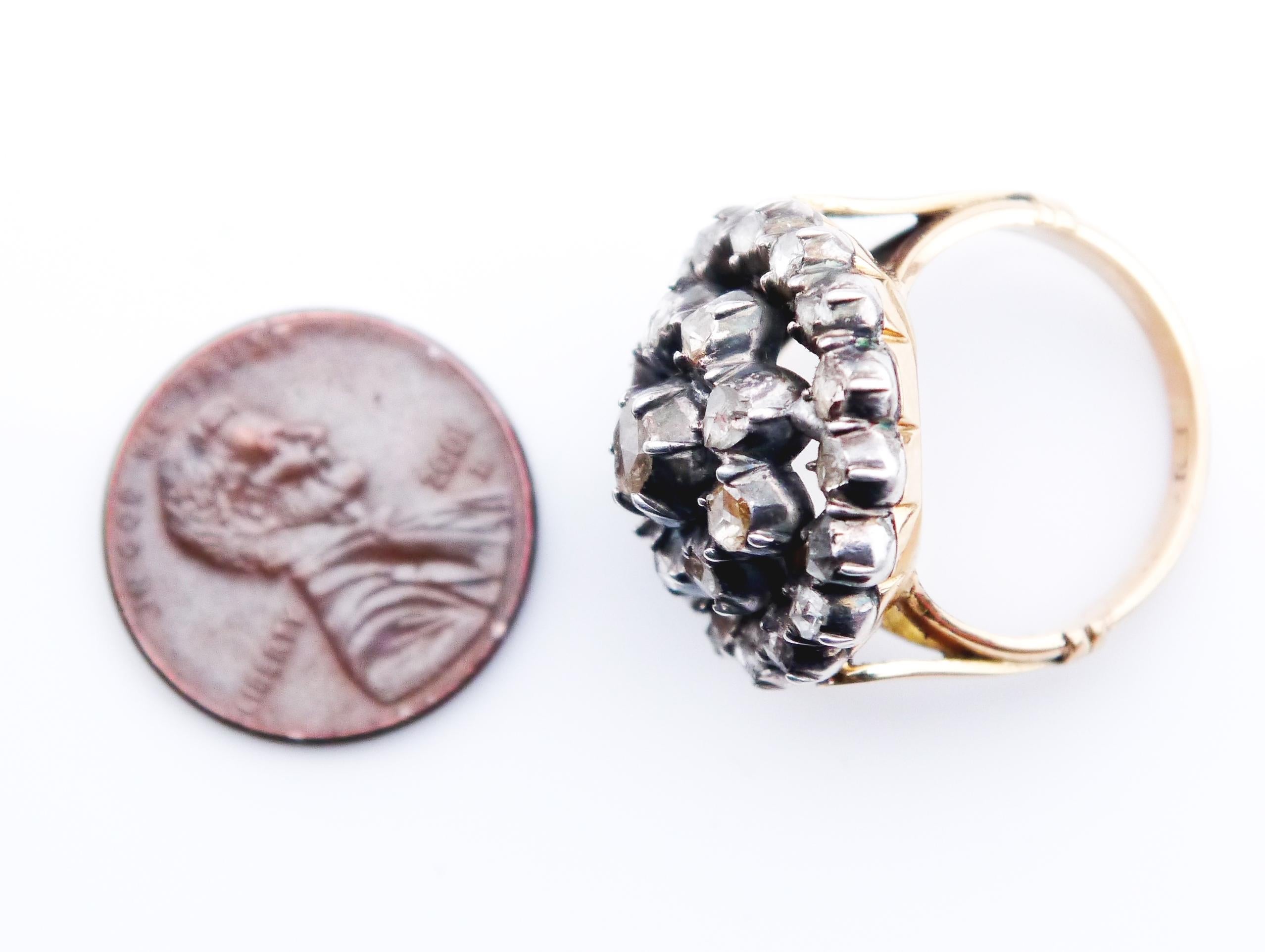 Antiker europäischer Ring 2,7 ctw. Diamanten massiv 18K Gold Silber ØUS6/ 10gr im Angebot 5