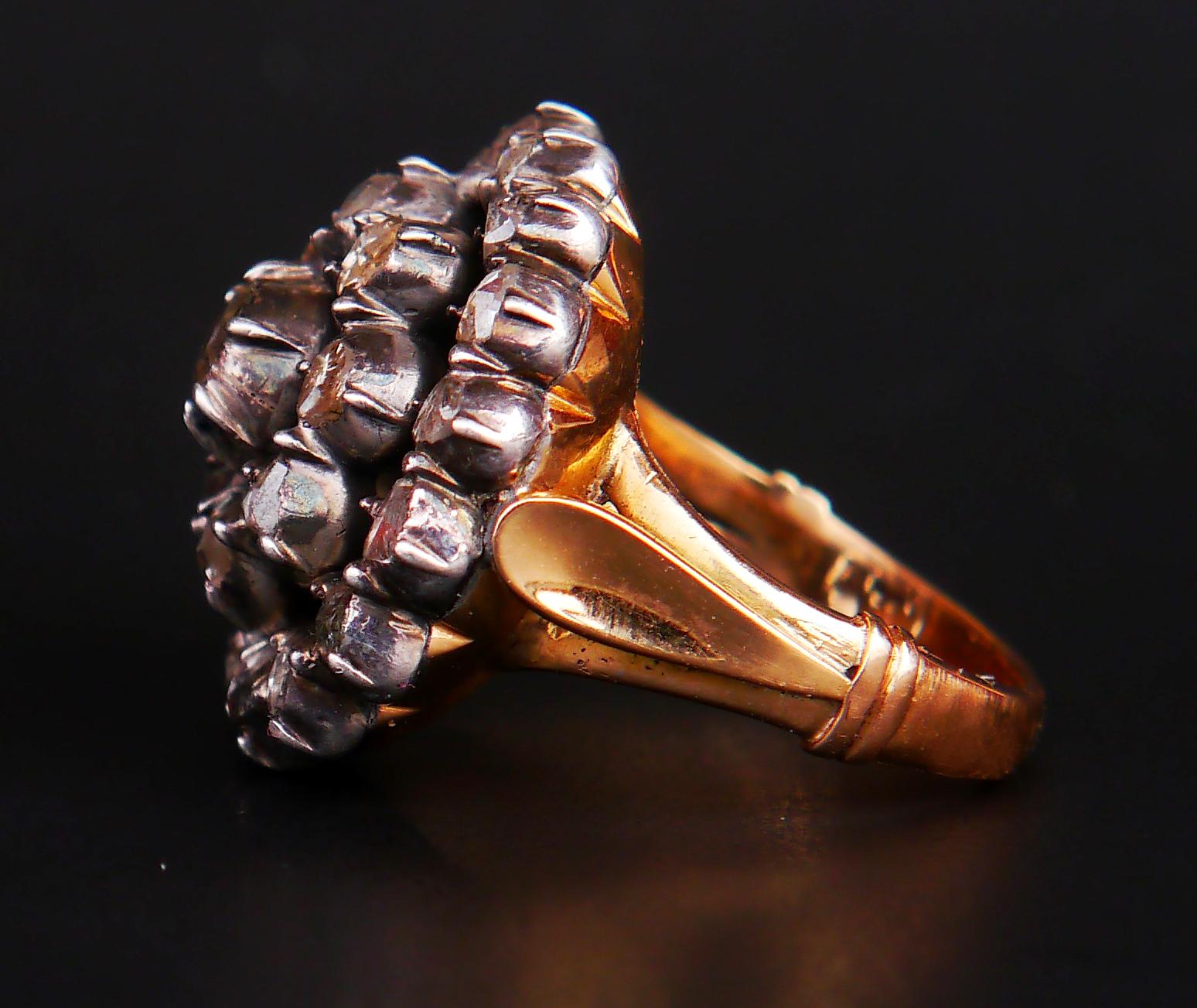 Antique European Ring 2.7 ctw. Diamonds solid 18K Gold Silver ØUS6/ 10gr For Sale 4