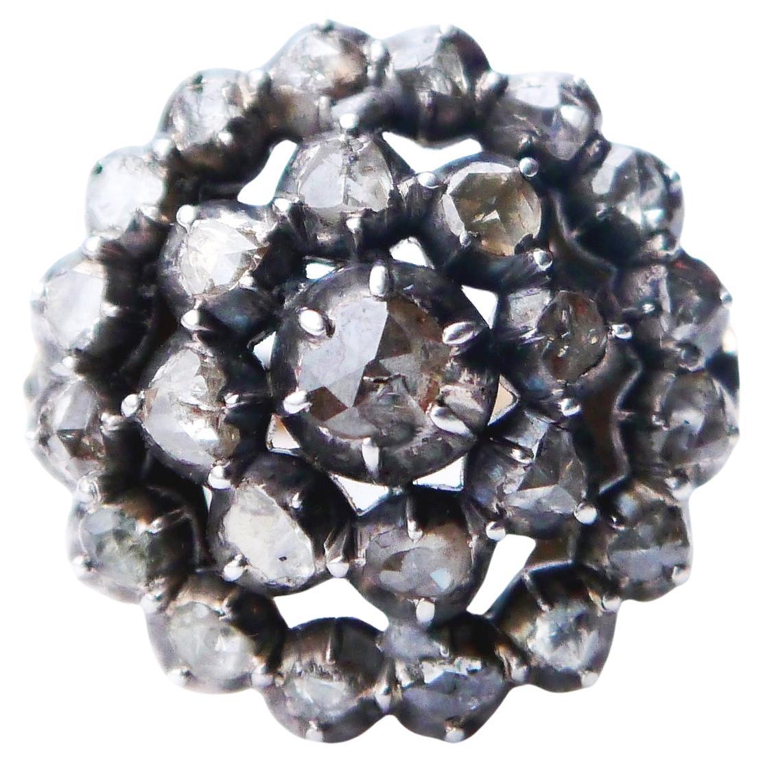 Antiker europäischer Ring 2,7 ctw. Diamanten massiv 18K Gold Silber ØUS6/ 10gr