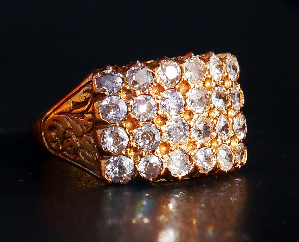 Antiker Europäischer Ring 2ctw Diamanten massiv 18K Gelbgold Ø5.5 US/ 6.7gr im Angebot 6