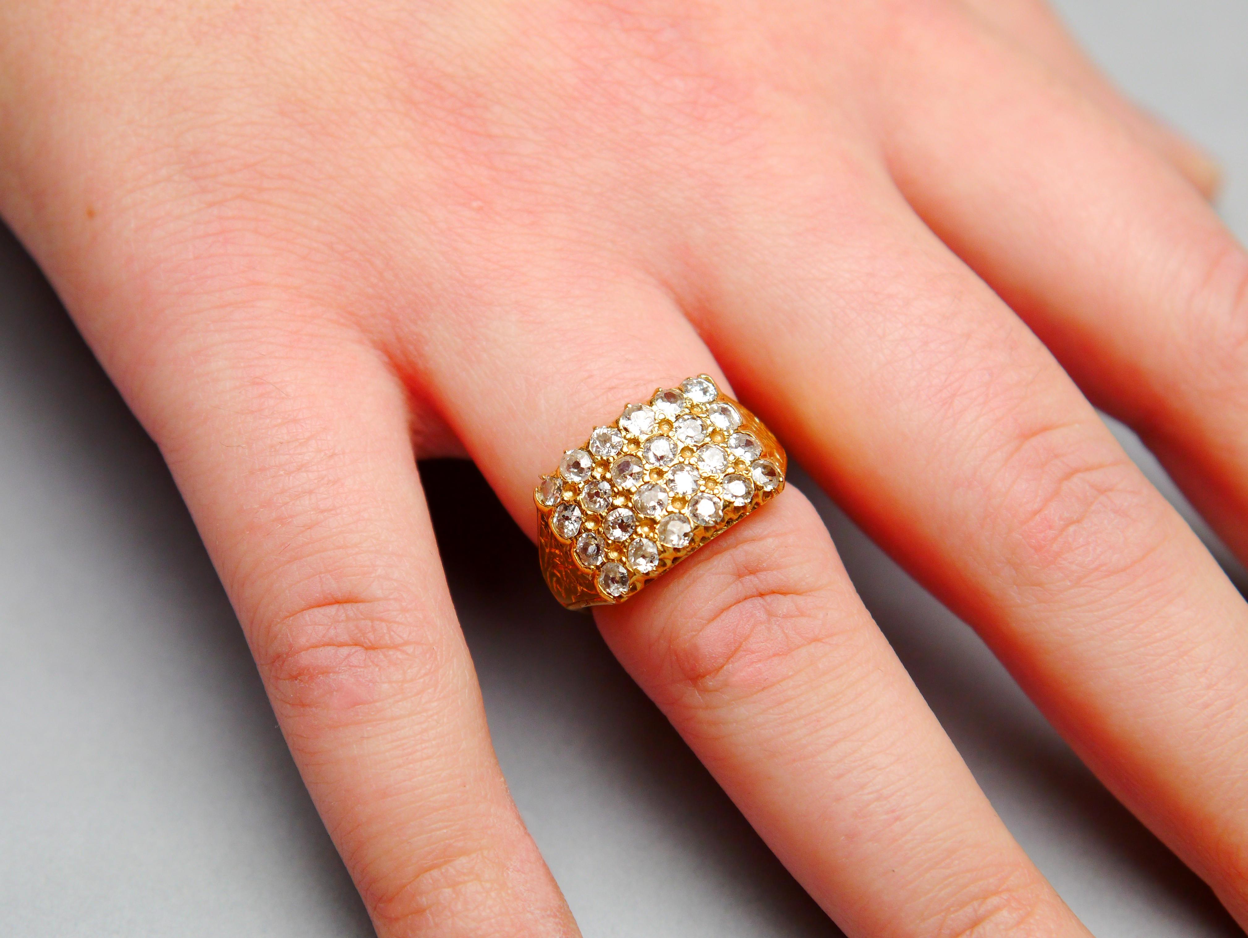 Antiker Europäischer Ring 2ctw Diamanten massiv 18K Gelbgold Ø5.5 US/ 6.7gr im Angebot 4