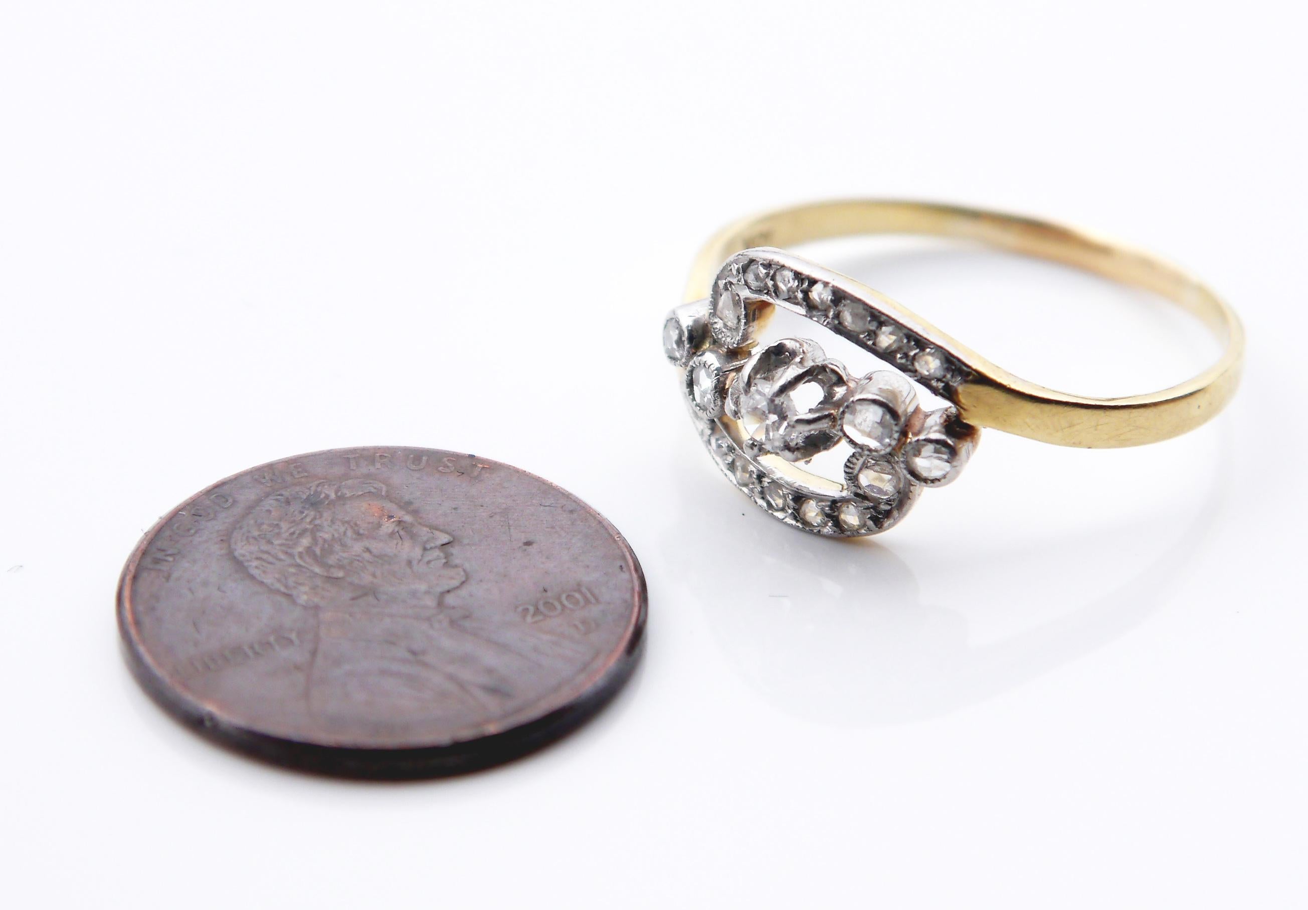 Antique European Ring Diamonds solid 18K Gold Ø 9.75 US / 2.8gr For Sale 6
