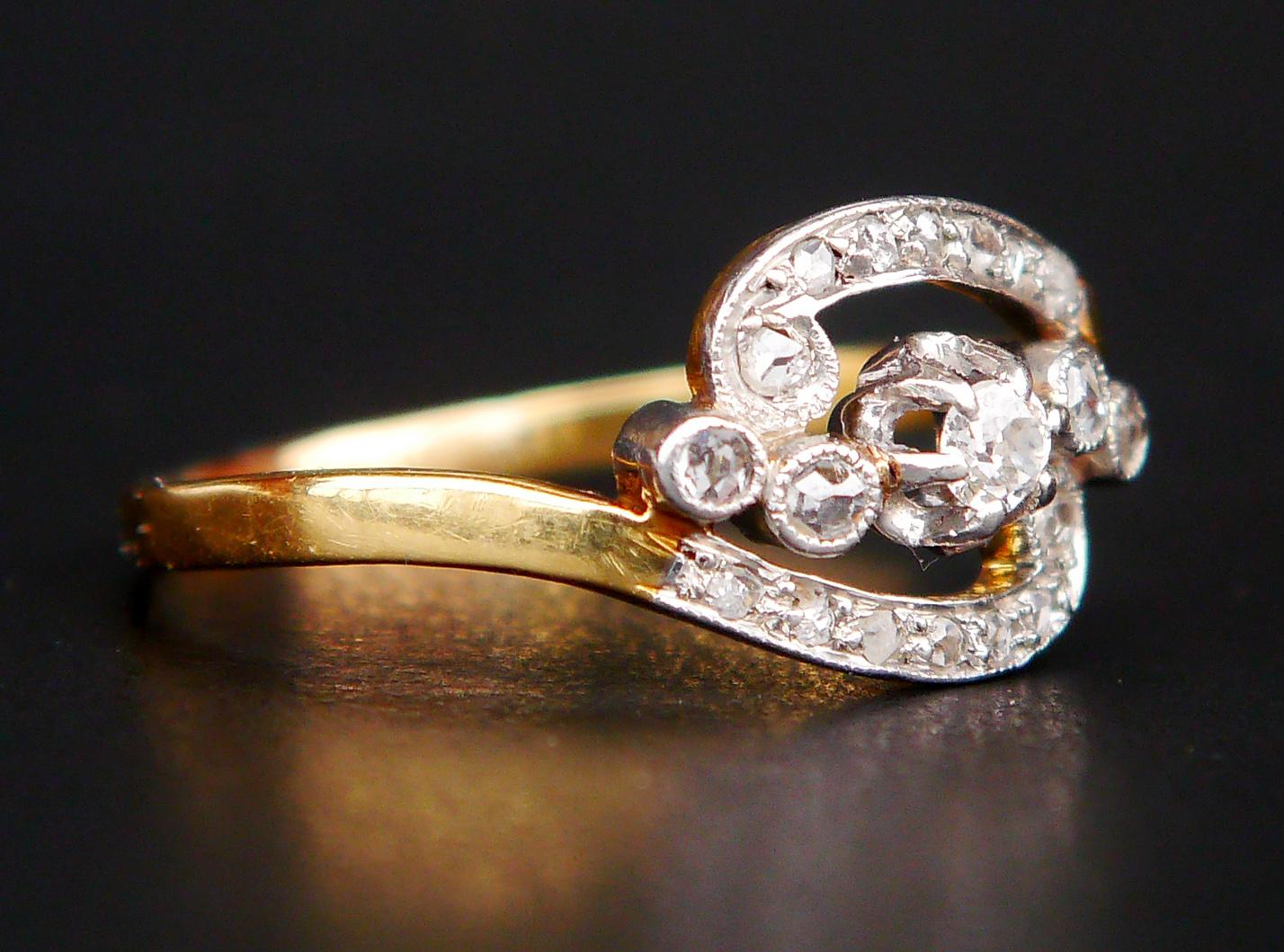 Art Nouveau Antique European Ring Diamonds solid 18K Gold Ø 9.75 US / 2.8gr For Sale