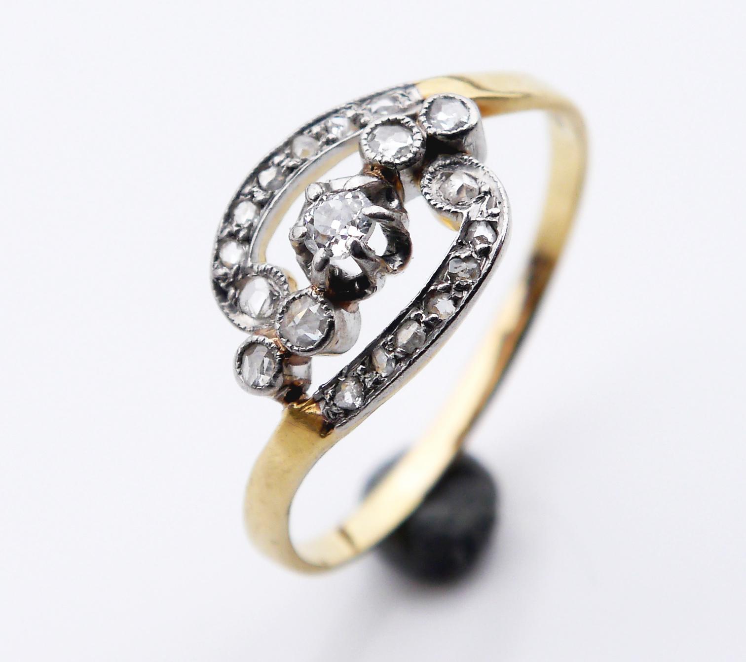 Women's Antique European Ring Diamonds solid 18K Gold Ø 9.75 US / 2.8gr For Sale