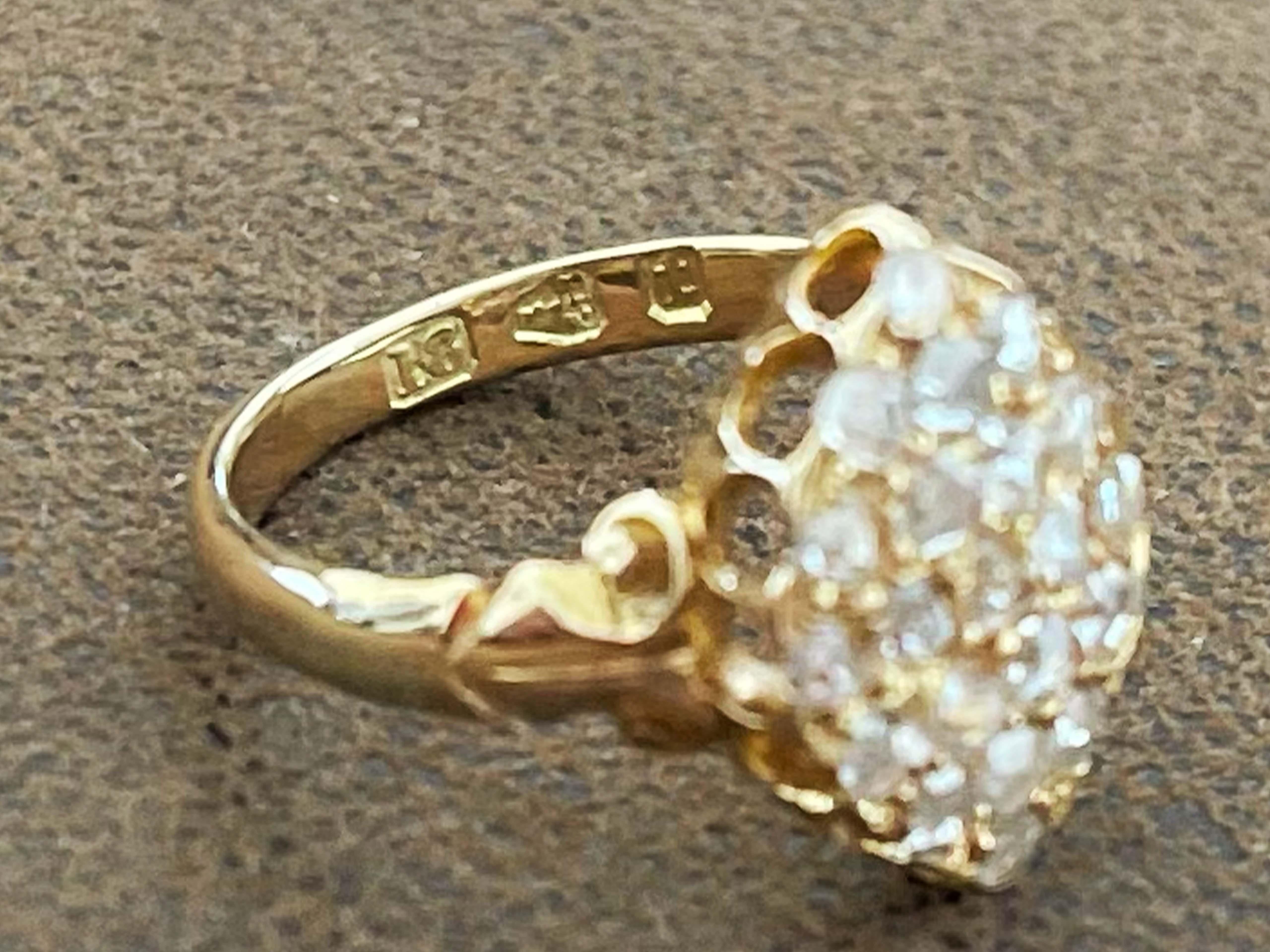Antique European Rose Cut Diamond Ring in 18K Yellow Gold For Sale 3