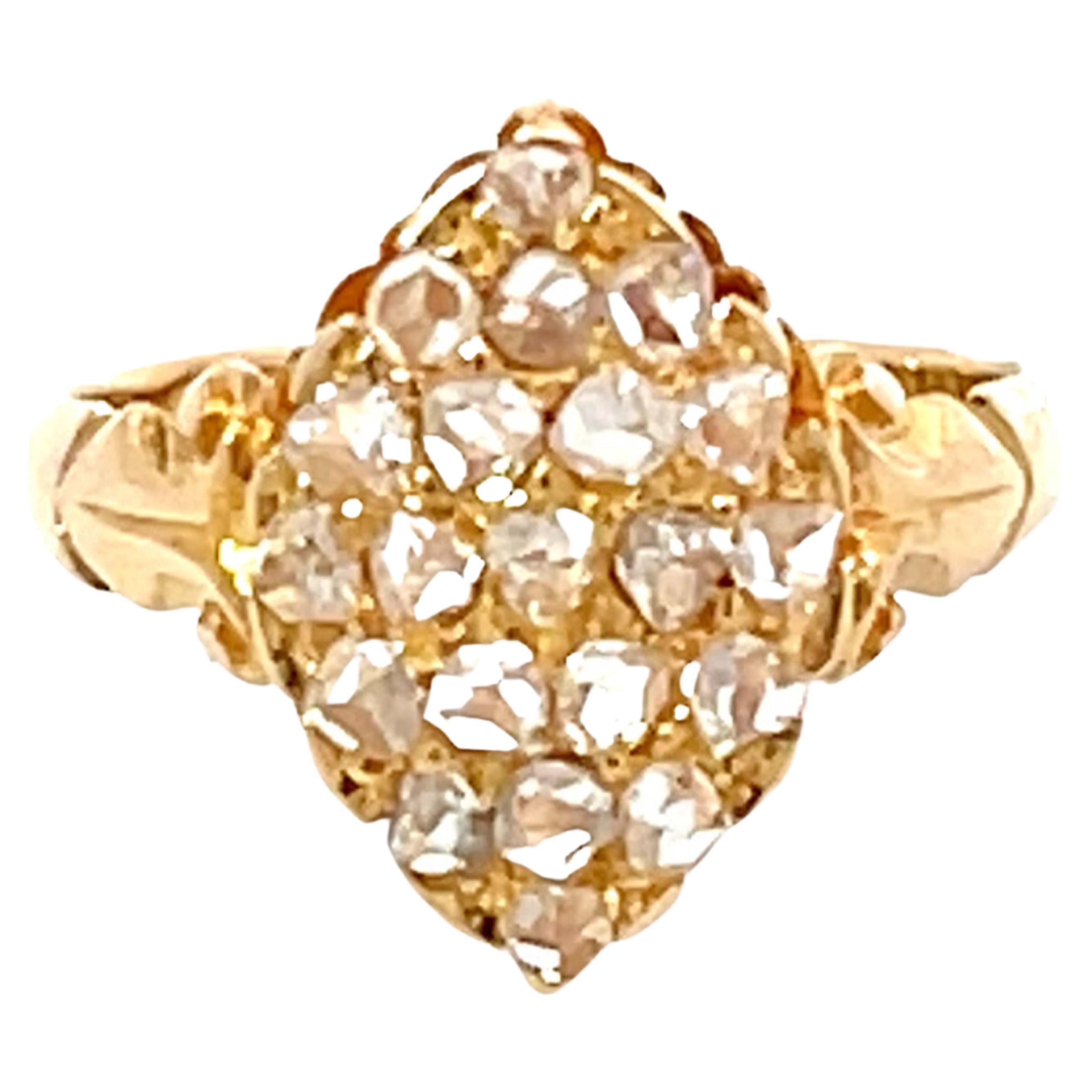 Antique European Rose Cut Diamond Ring in 18K Yellow Gold For Sale