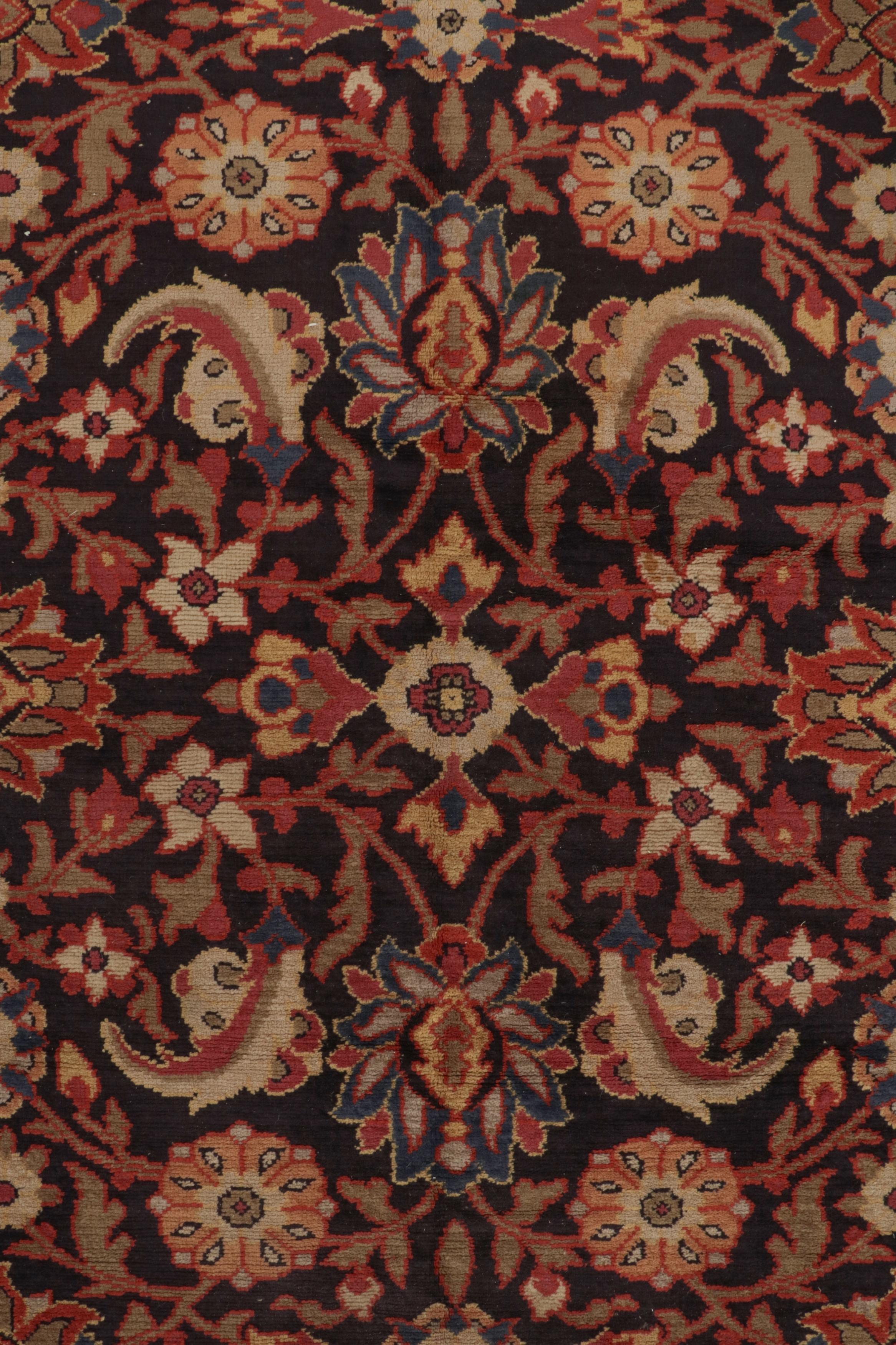 Northern Irish Antique European Rug in Black and Red with Floral Patterns by Rug & Kilim For Sale