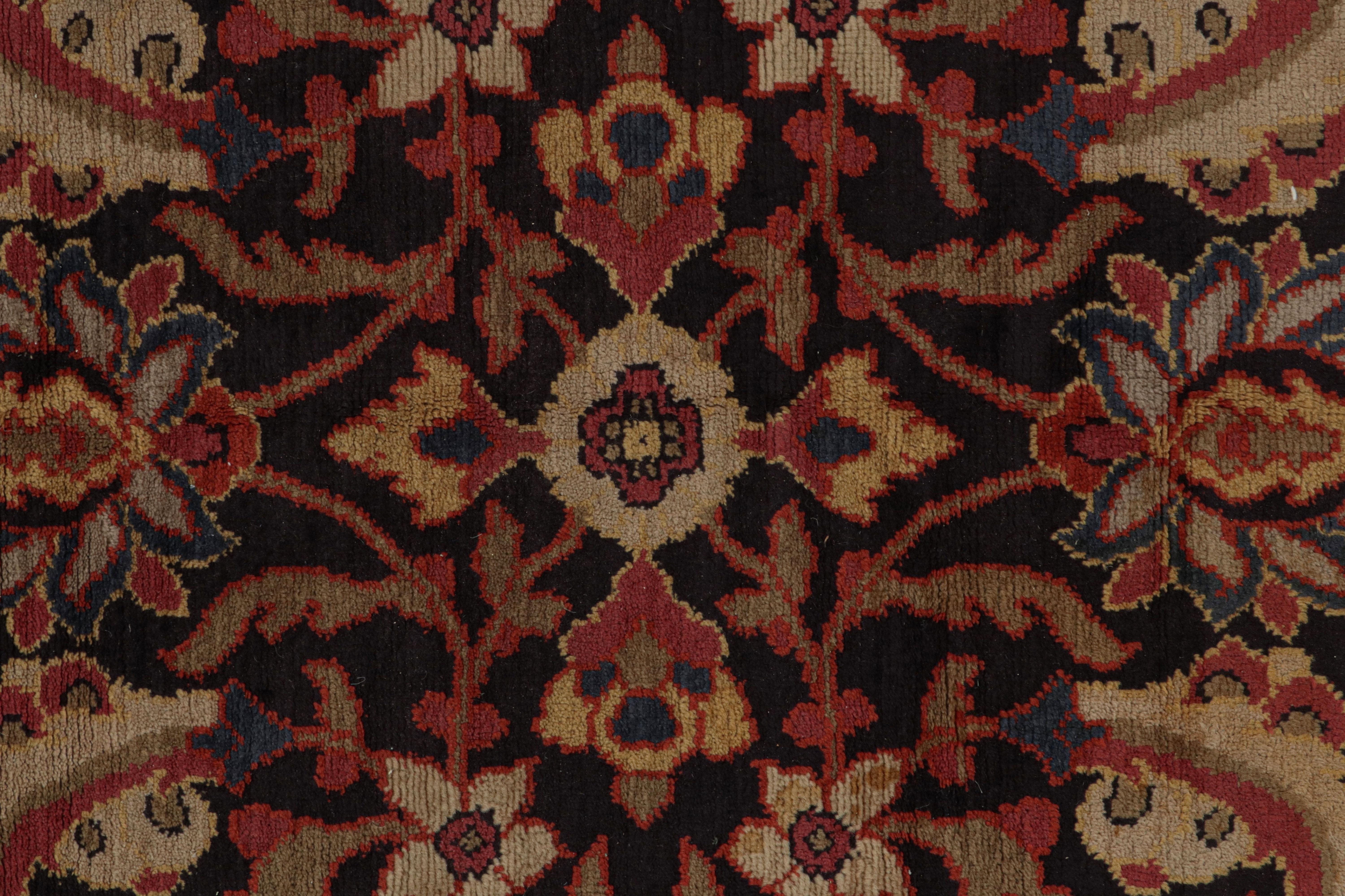Hand-Knotted Antique European Rug in Black and Red with Floral Patterns by Rug & Kilim For Sale