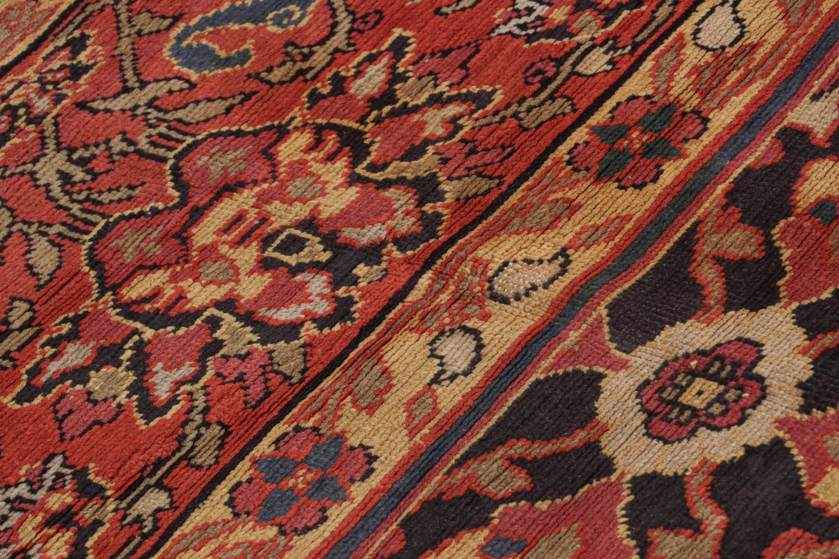 Hand-Knotted Antique European Rug in Black and Red with Floral Patterns by Rug & Kilim For Sale