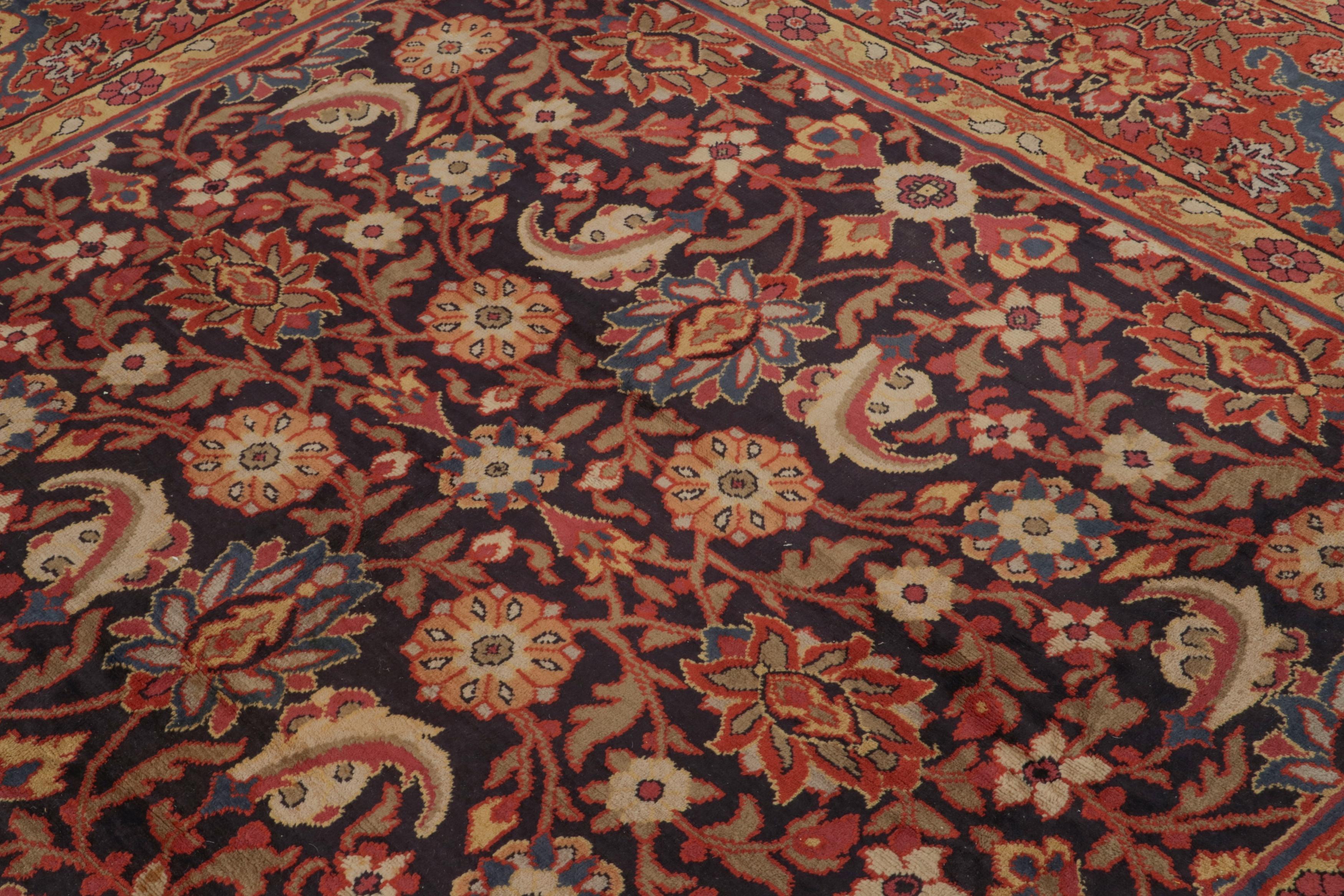 Early 17th Century Antique European Rug in Black and Red with Floral Patterns by Rug & Kilim For Sale