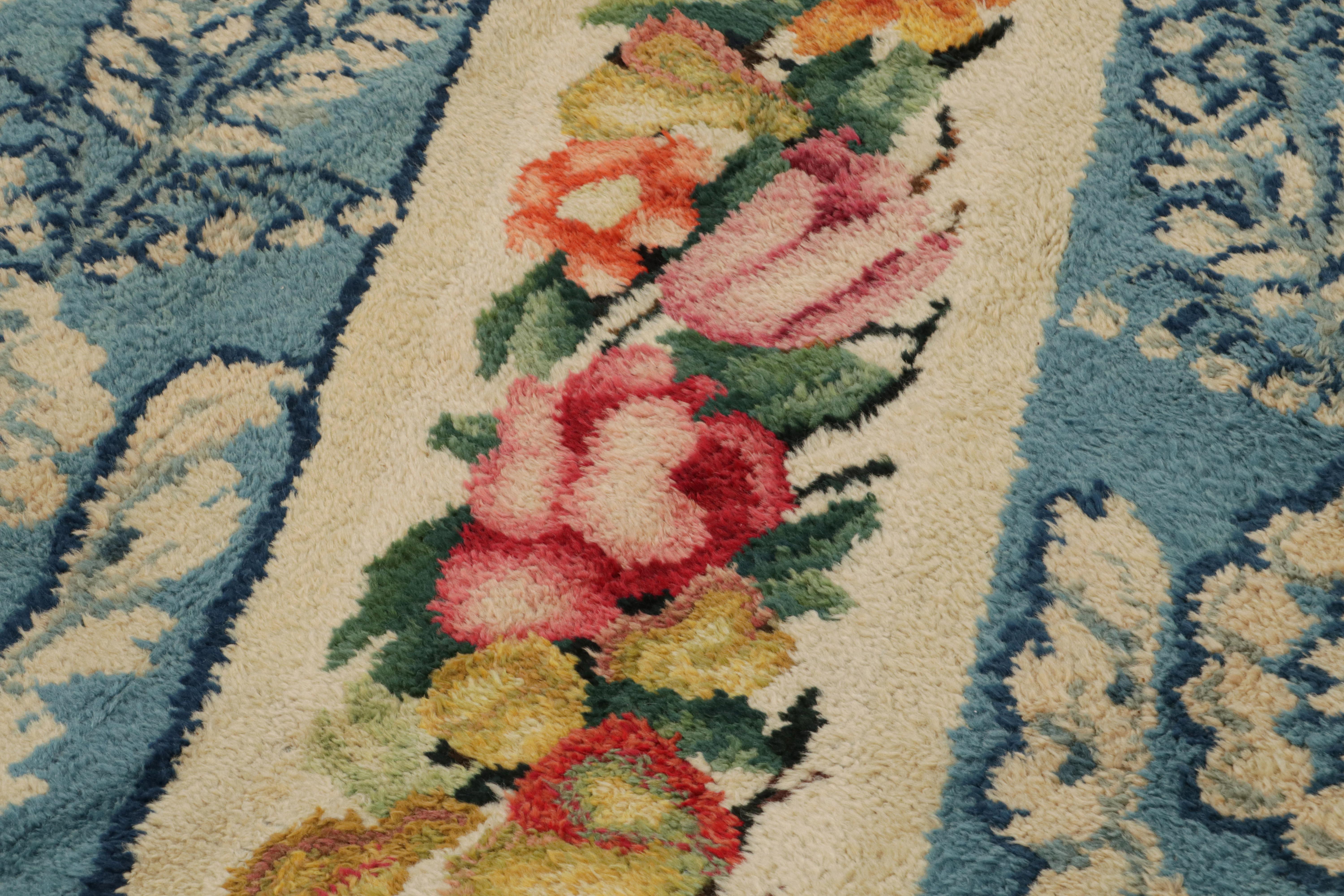 Antique European Rug in Blue, with Floral Patterns In Good Condition For Sale In Long Island City, NY