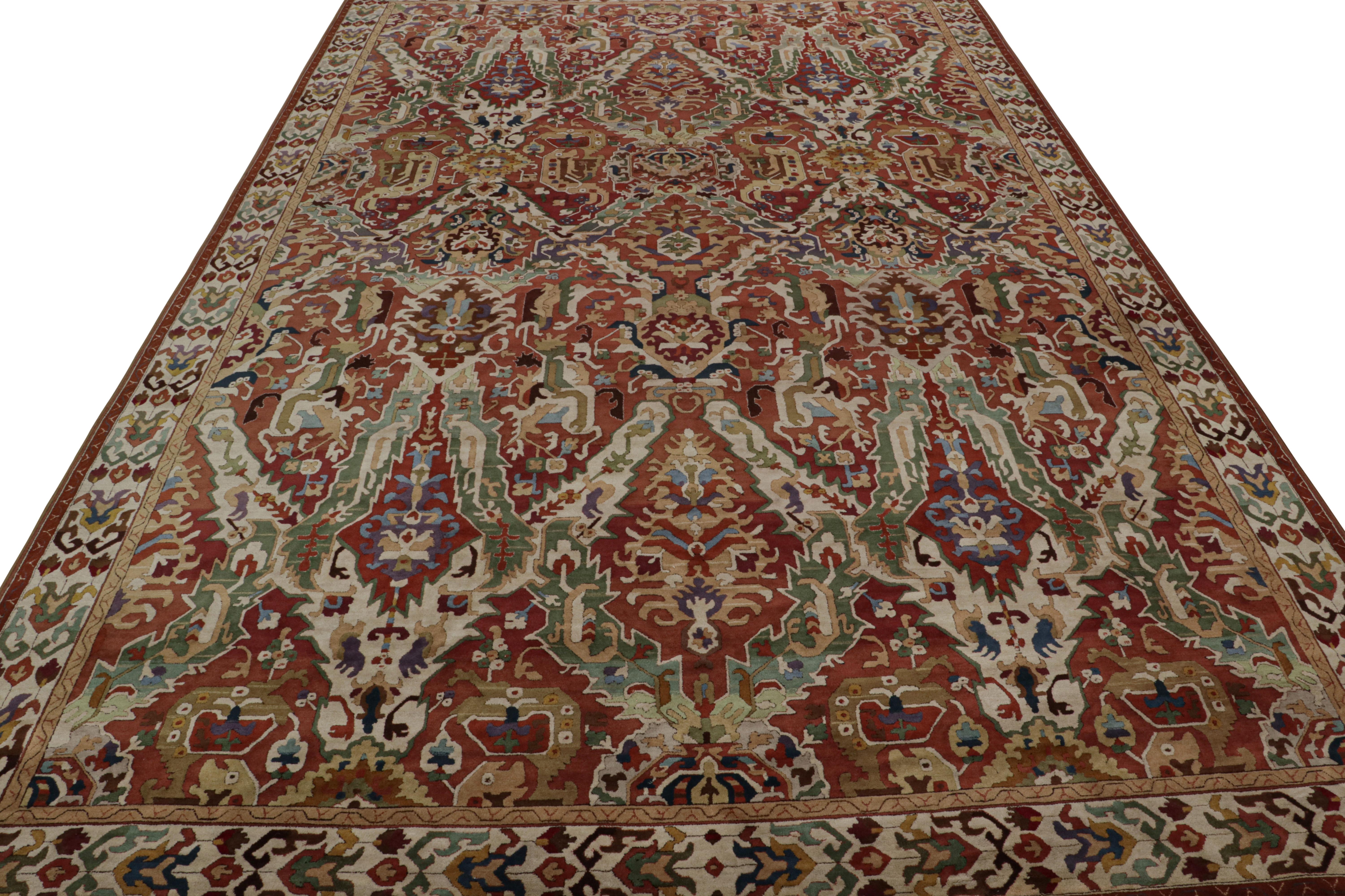 German Antique European Rug in Red, with Soumak Dragon Pattern For Sale