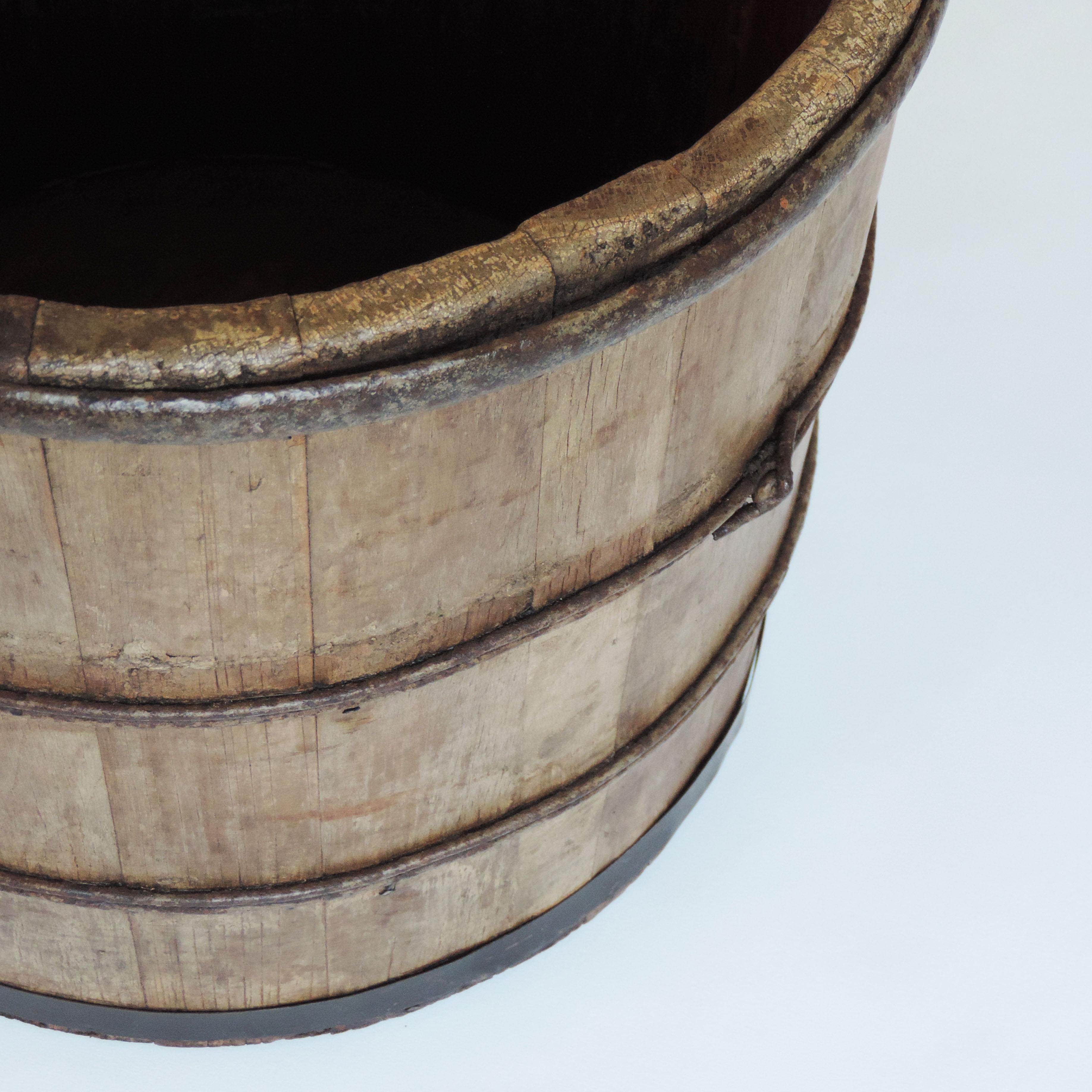 Country Antique European Rural Bucket in Wood and Iron For Sale