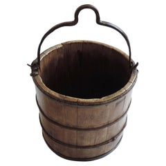 Antique European Rural Bucket in Wood and Iron