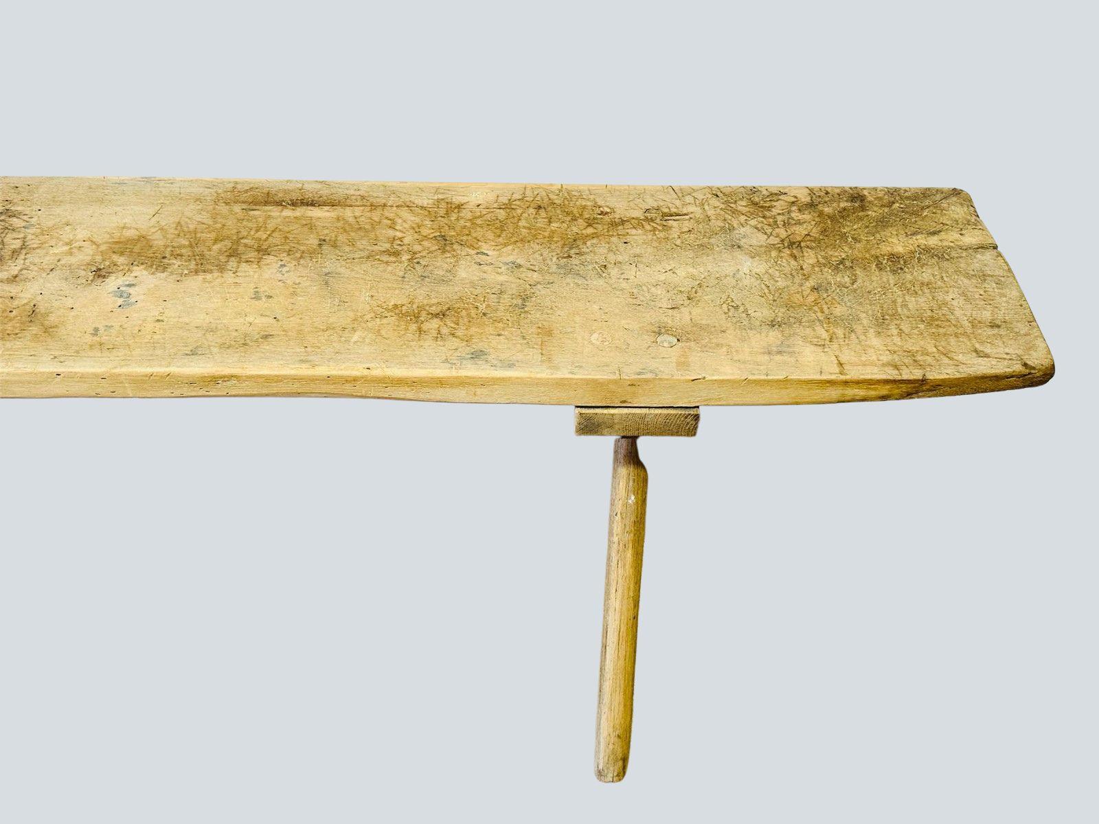 Hand-Crafted Antique European Rustic Butcher’s Bench – Handcrafted Bleached Wood Bench For Sale