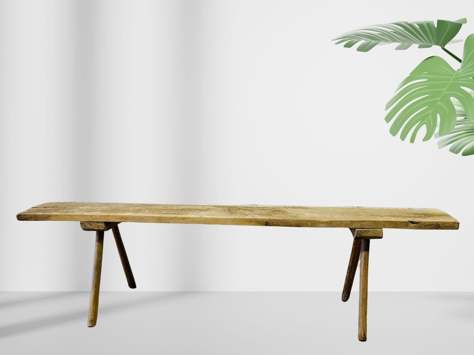 Antique European Rustic Butcher’s Bench – Handcrafted Bleached Wood Bench In Good Condition For Sale In West Hollywood, CA