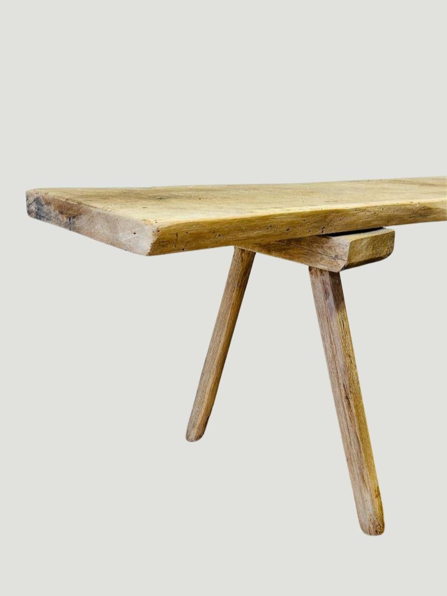 20th Century Antique European Rustic Butcher’s Bench – Handcrafted Bleached Wood Bench For Sale