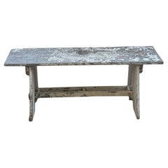 Antique European Rustic Painted Wood Garden Bench with Original Weathered Patina