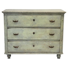 Antique European Rustic Pine Seafoam Painted Dresser Chest of Drawers