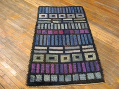 Blue & Purple Geometric Mid Century Modern Swedish Scandinavian Rya Shag Carpet