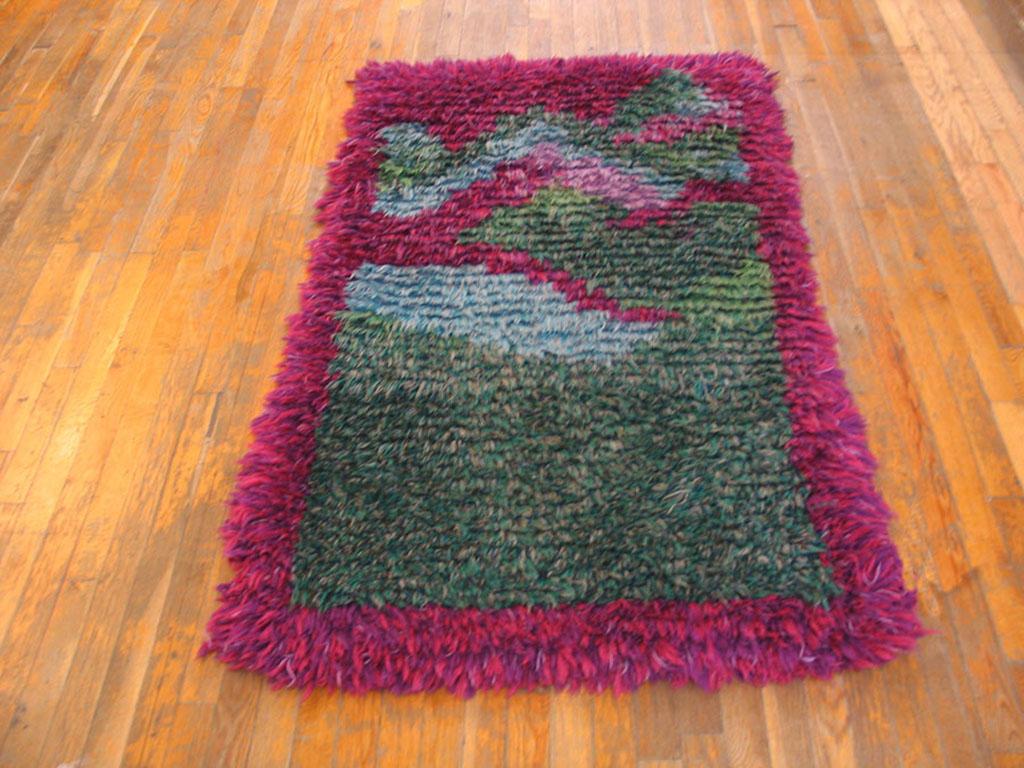 Mid-20th Century Mid 20th Century Swedish Rya Carpet ( 3'3