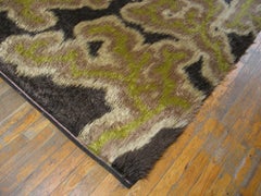 1960s Brown Abstract Vintage Swedish Rya Carpet 5'10" x 8'8" Knotted Pile Rug