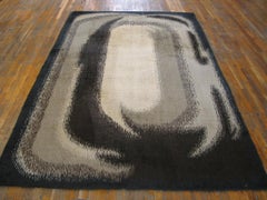 1960s MultGray Abstract Modern Vintage Swedish Rya Carpet 6'x9'8" Woven Wool Rug